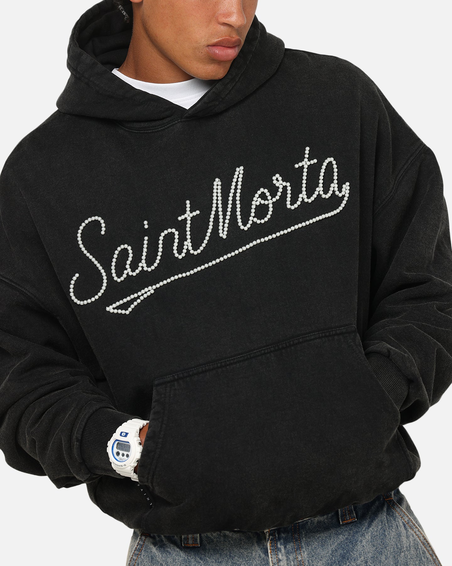 Saint Morta Pearl Script Hoodie Vintage Black