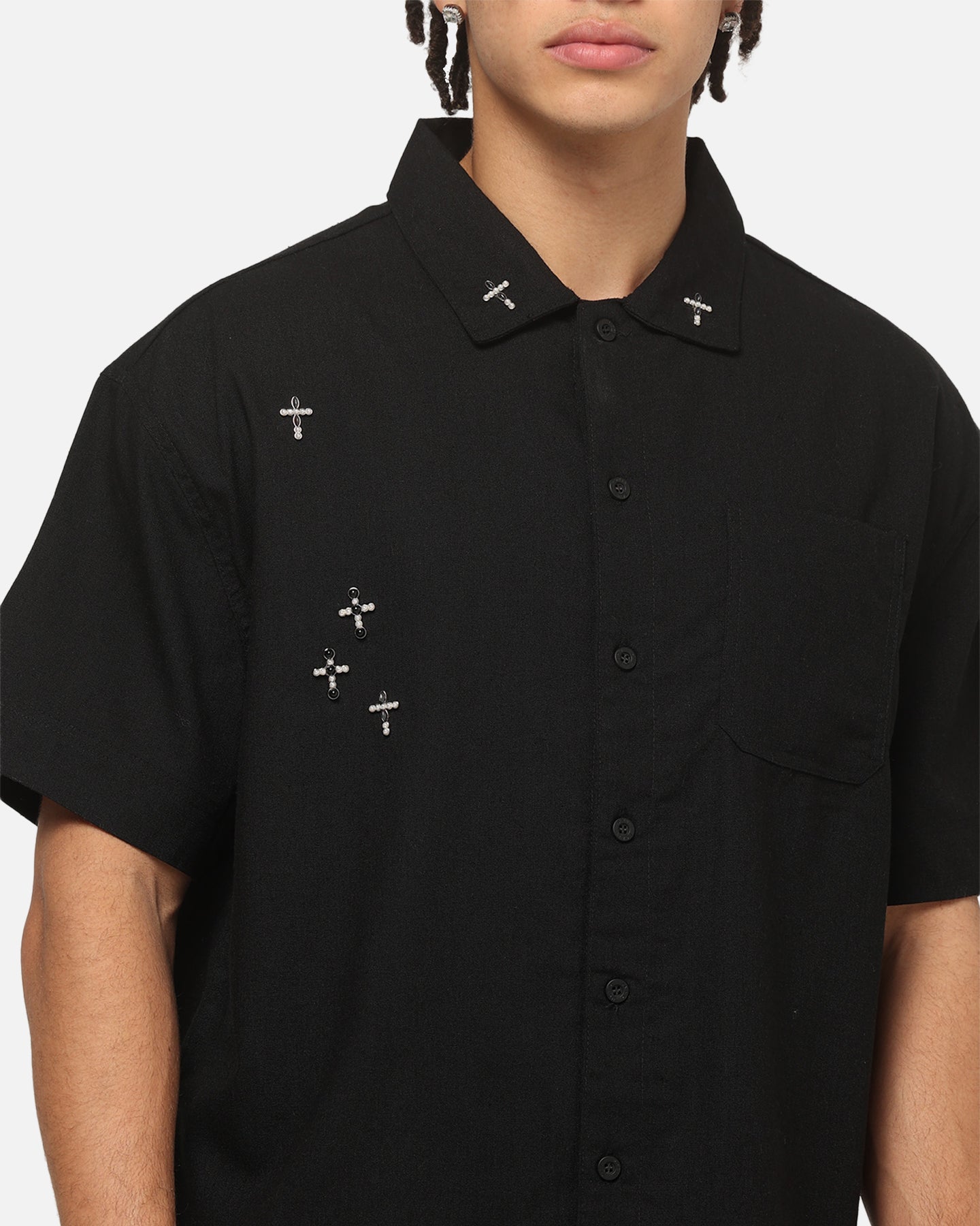 Saint Morta Credo Linen Button Up Shirt Black