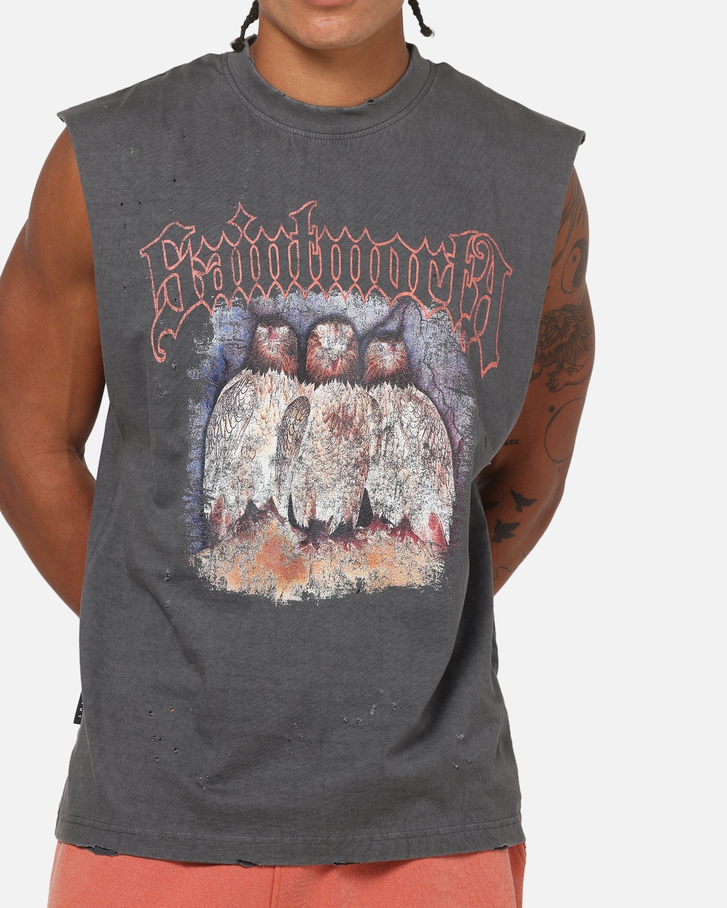 Saint Morta Birds Of Prey Muscle T-Shirt Washed Charcoal