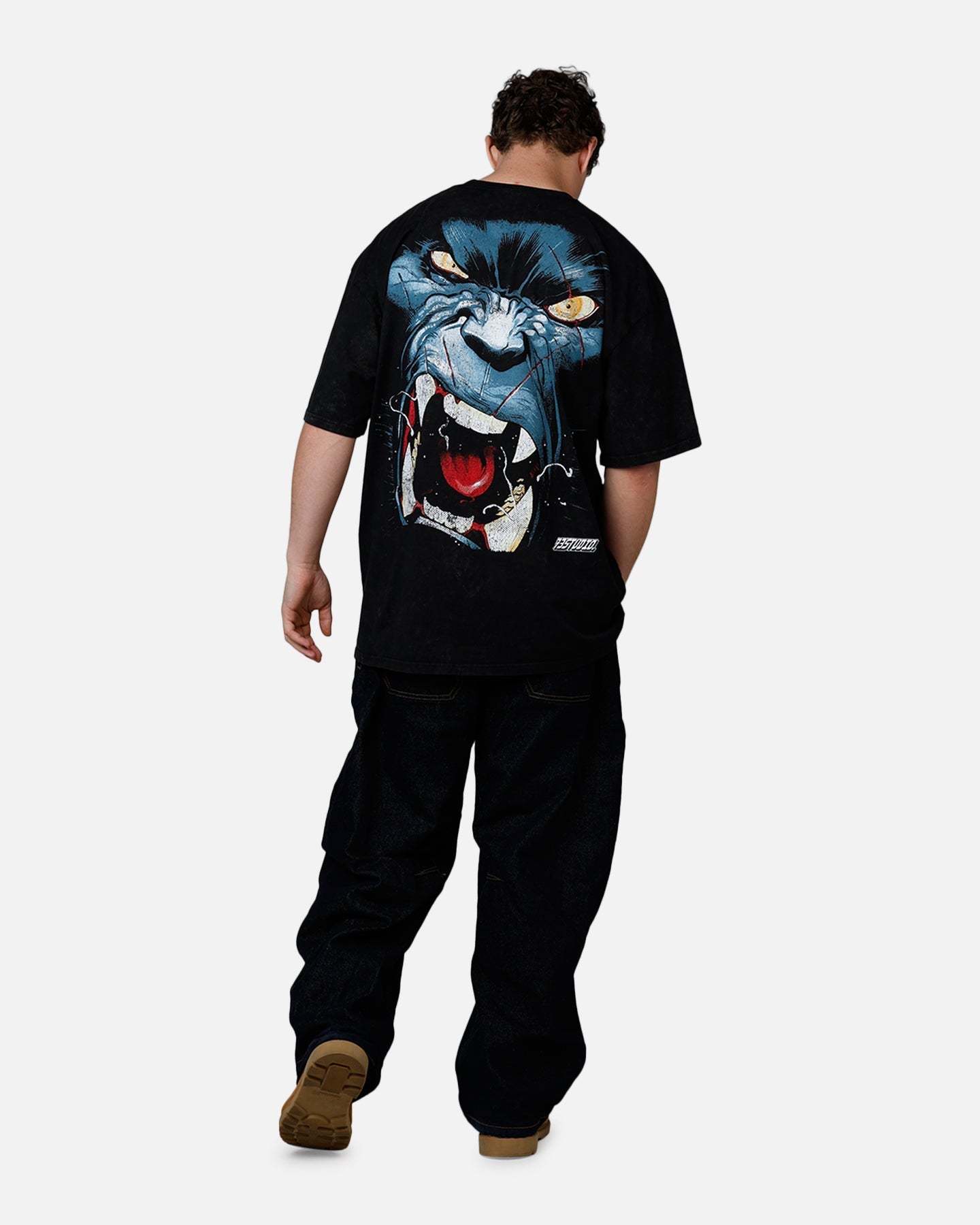 73Studio Marvel X-Men Beast Vintage T-Shirt Black Acidwash