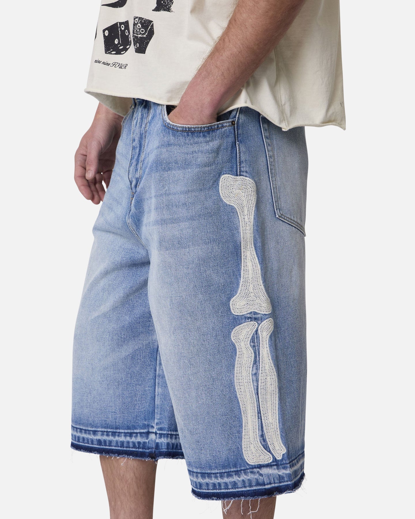 MNML Ultra Baggy Bone Denim Shorts Blue