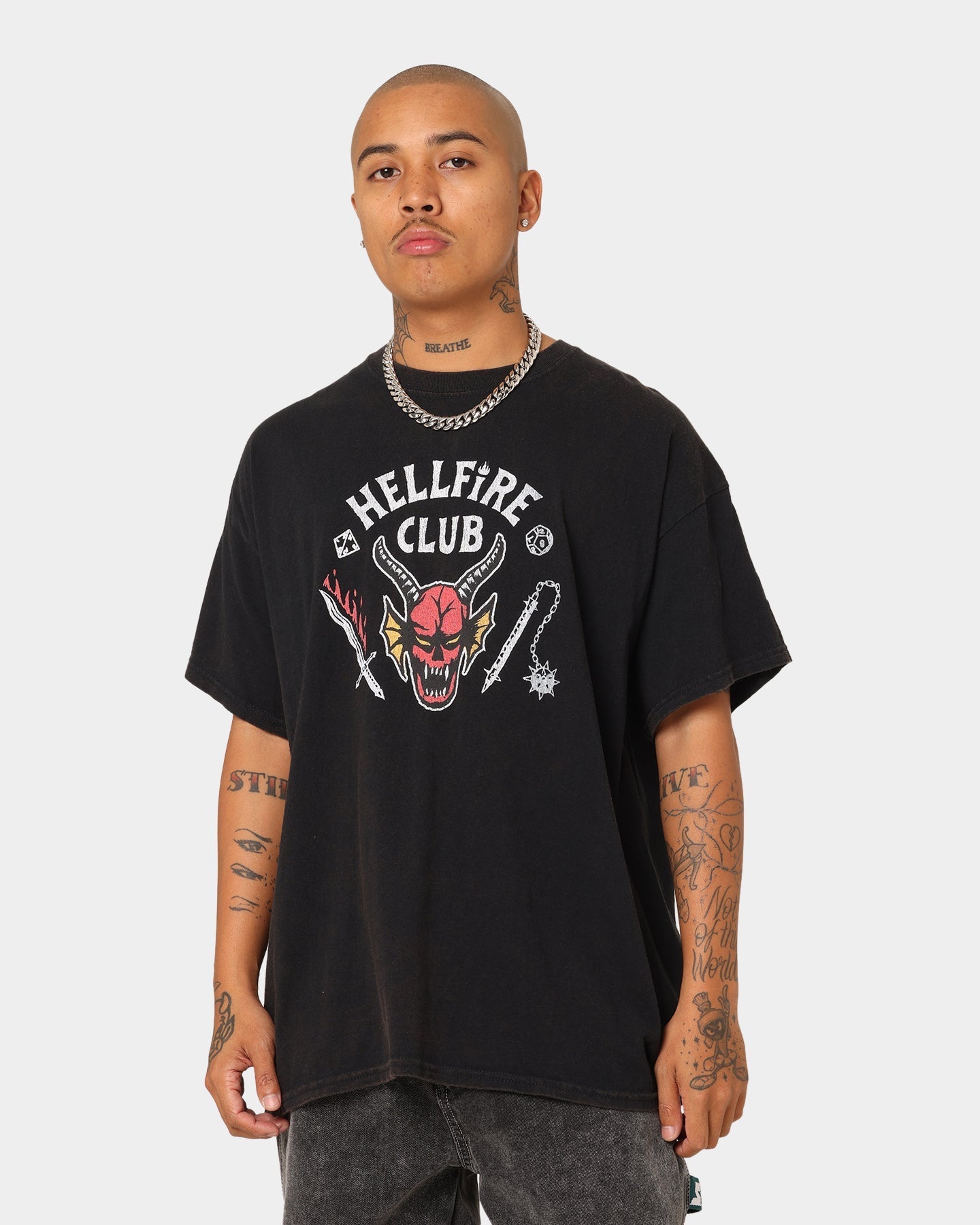 73Studio 73Studio X Stranger Things Hellfire Club Vintage T-Shirt Washed Black