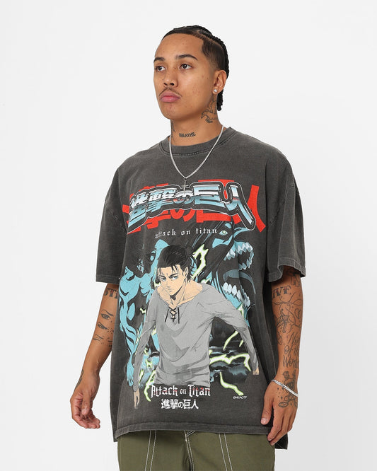 Goat Crew X Attack On Titan Attack Titan Vintage Heavyweight T-Shirt Black Wash
