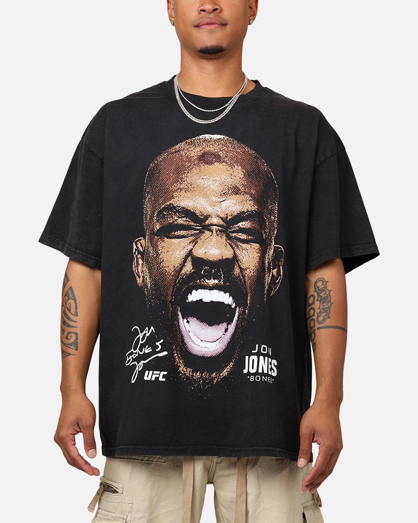 UFC By 73Studio Jon Jones Big Face T-Shirt Black Acidwash