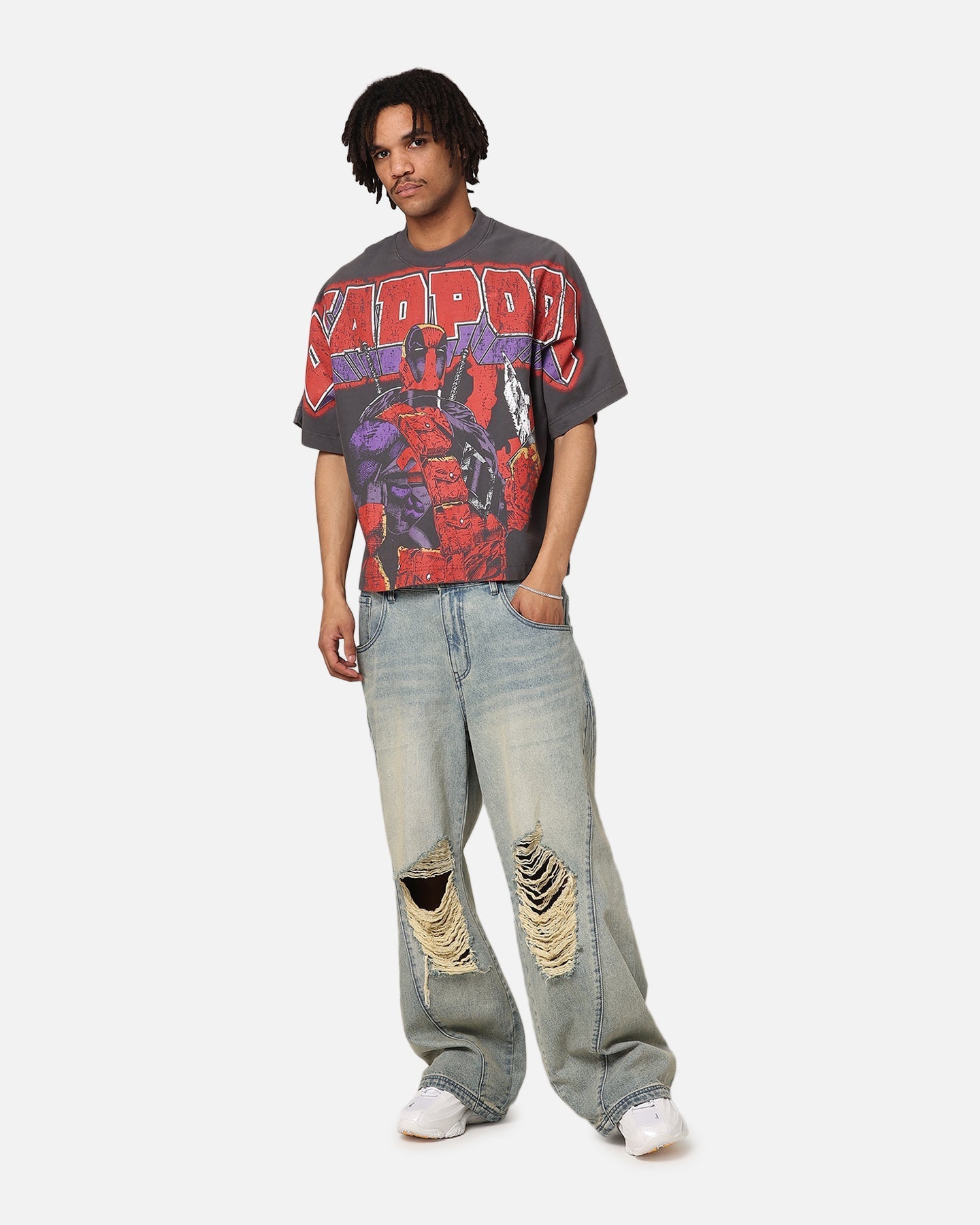 Loiter Marvel Deadpool Overprint T-Shirt Vintage Charcoal