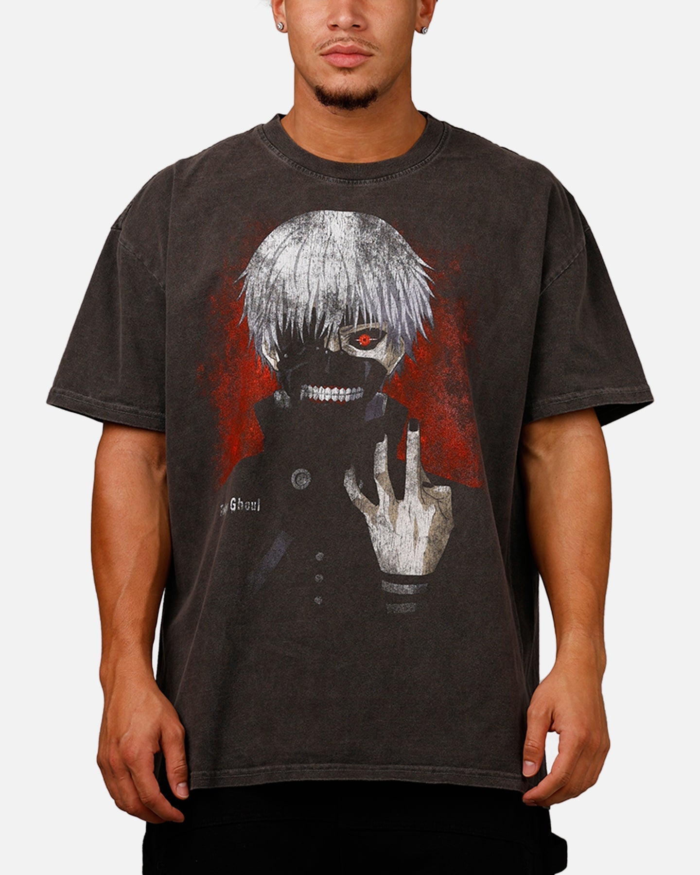 73Studio X Tokyo Ghoul Kaneki Vintage T-Shirt Black Acidwash
