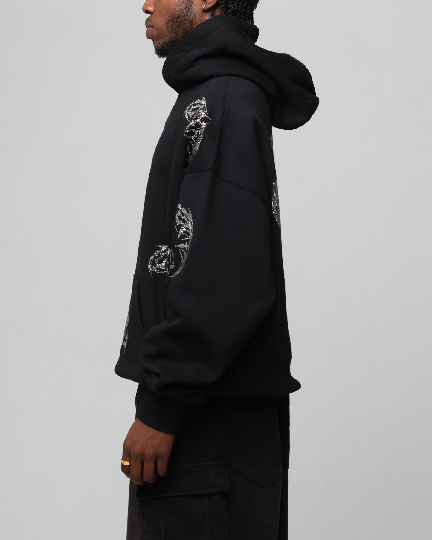 Loiter Metal Rhinestone Hoodie Black
