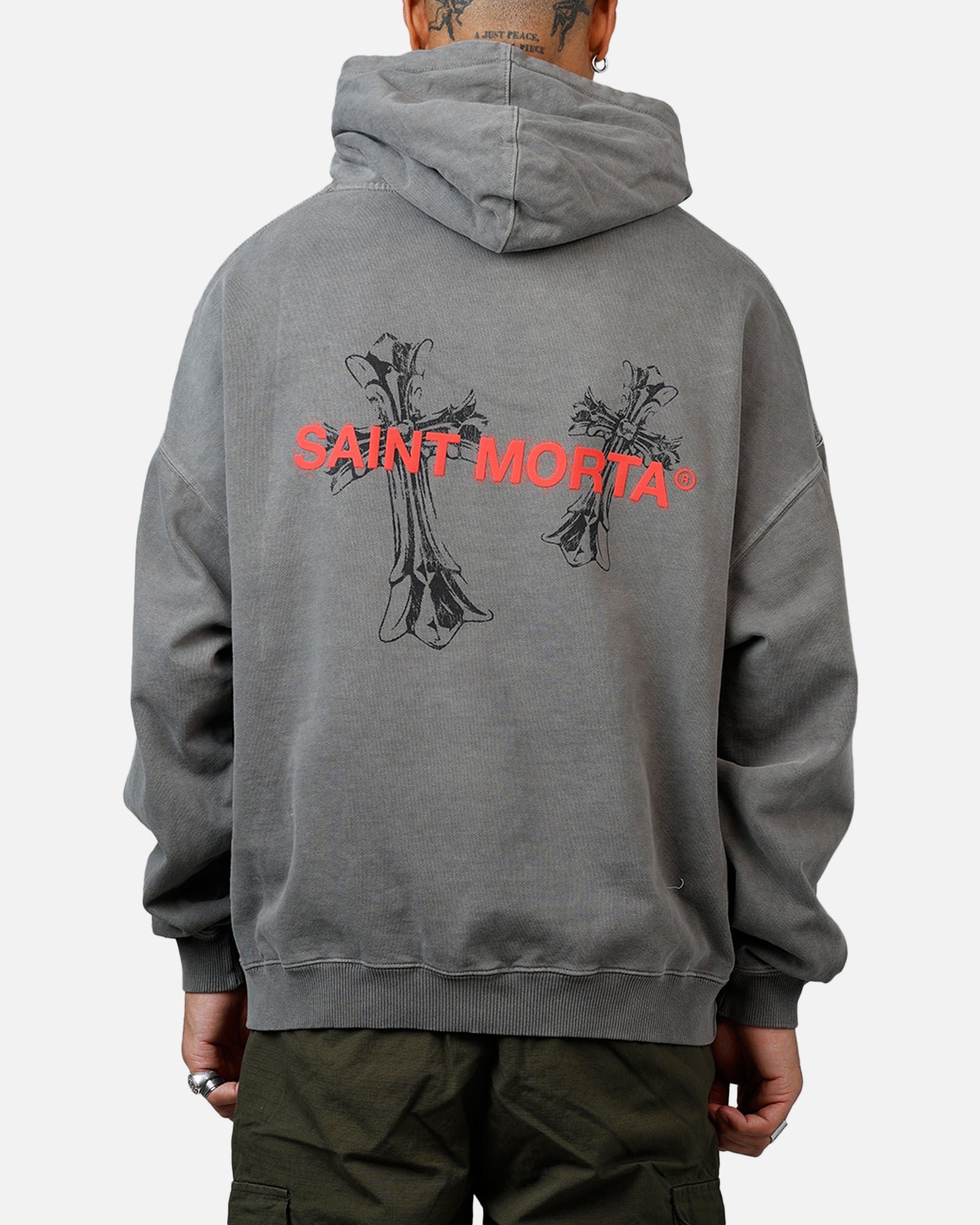 Saint Morta Memoriam Boxy Hoodie Washed Charcoal