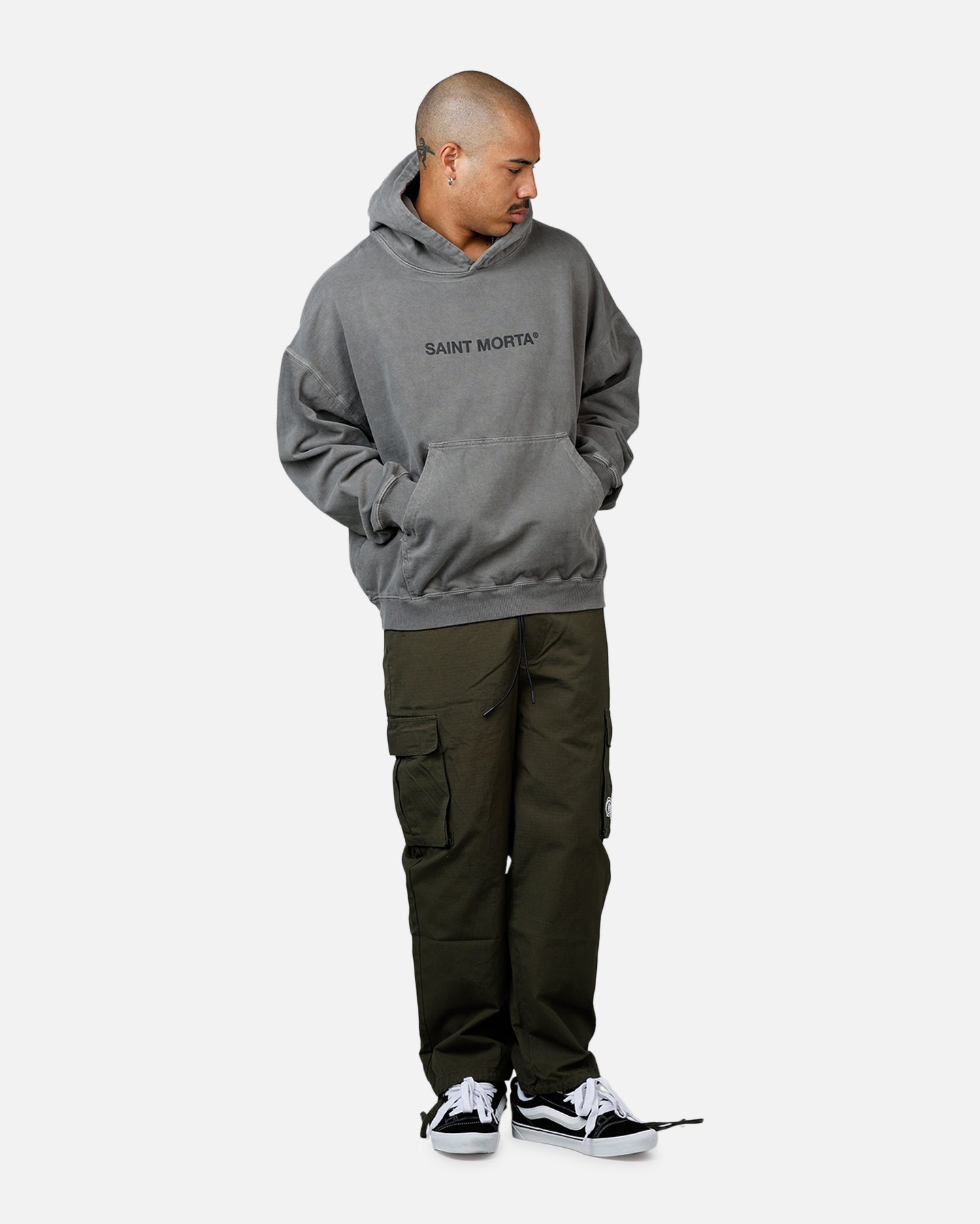 Saint Morta Memoriam Boxy Hoodie Washed Charcoal