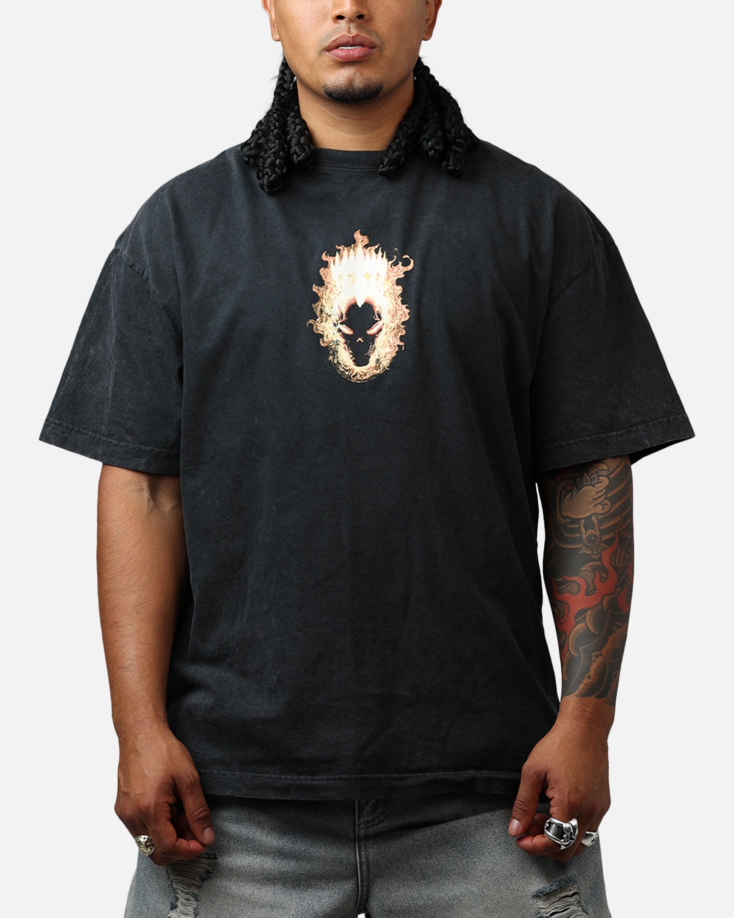 73Studio Marvel Ghost Rider Fire Vintage T-Shirt Black Acidwash