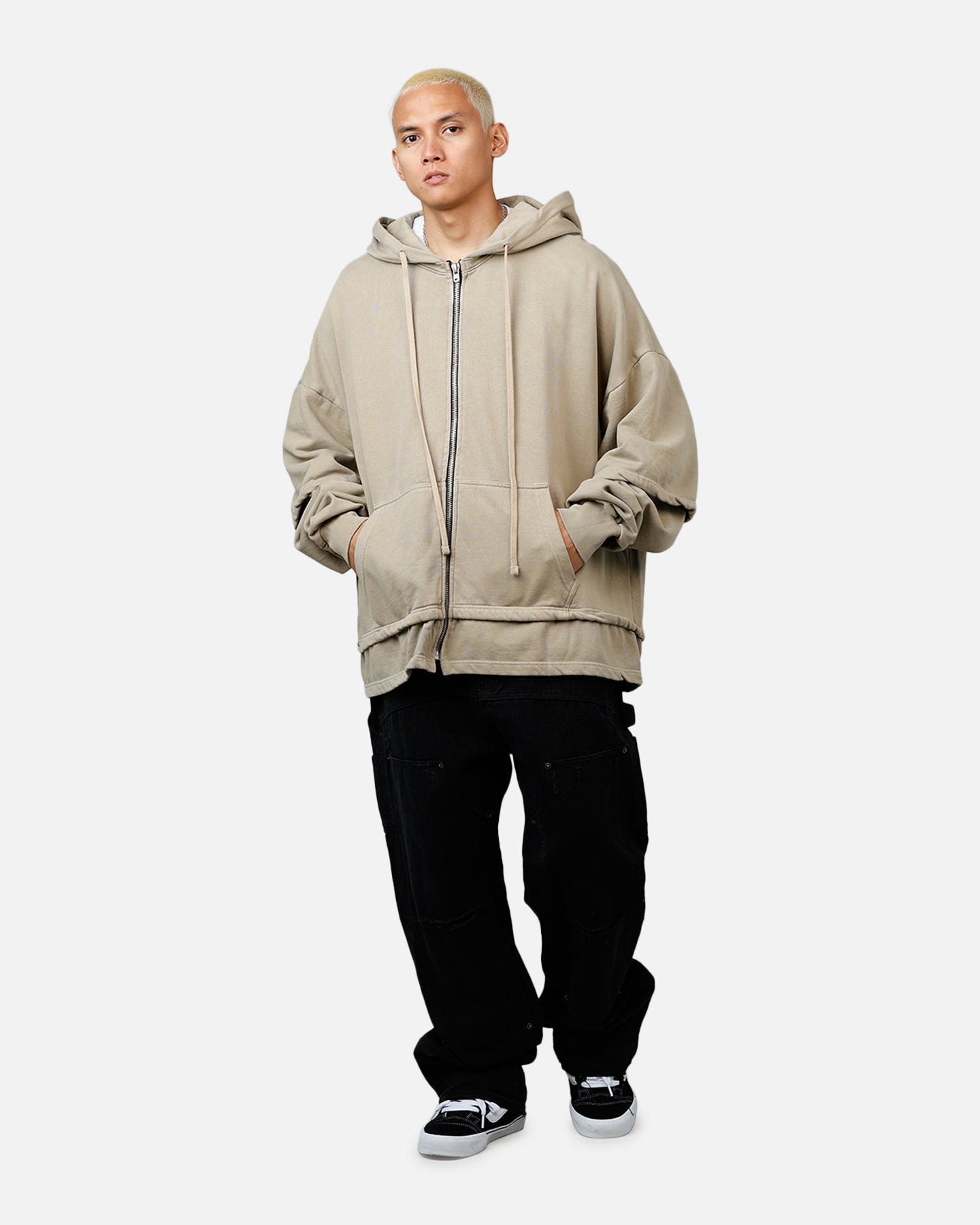 MNML Double Layer Zipper Sweater Washed Earth
