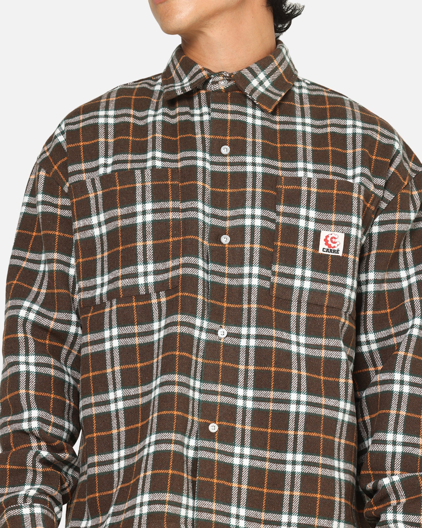 Carre Workwear Long Sleeve Button Up Shirt Brown-Plaid