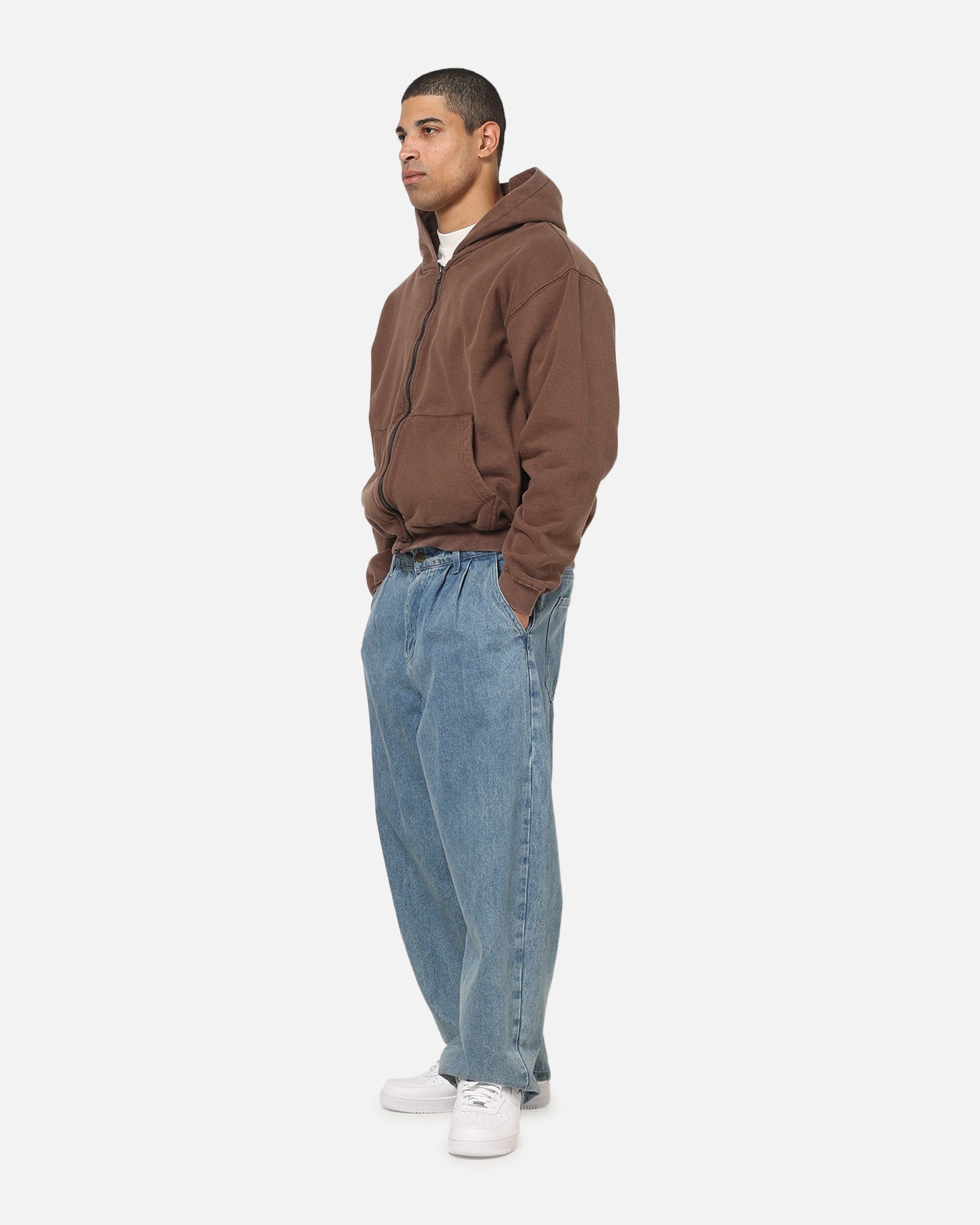 American Thrift Zip Hoodie Washed Brown