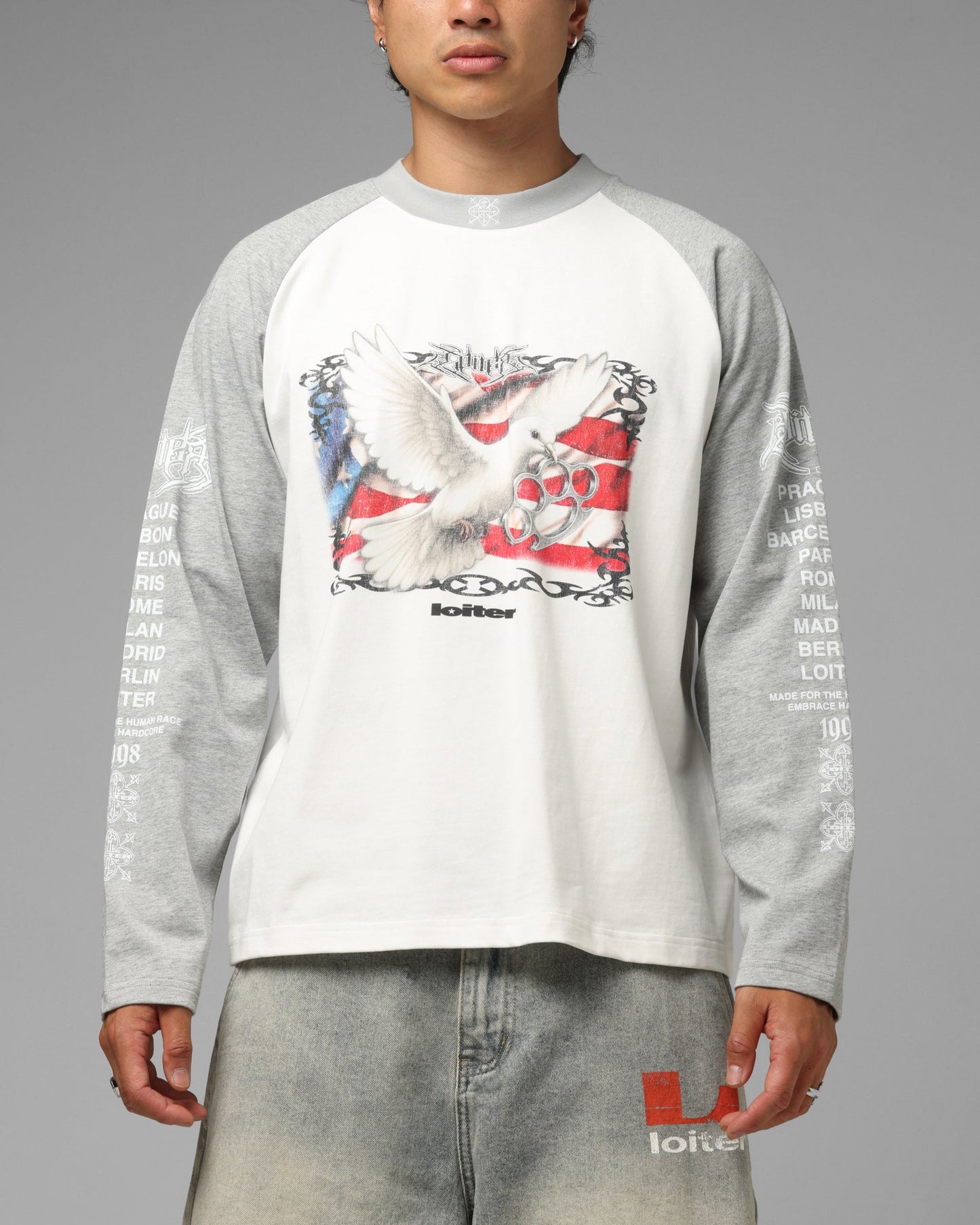 Loiter American Dream Long Sleeve T-Shirt Off White/Grey