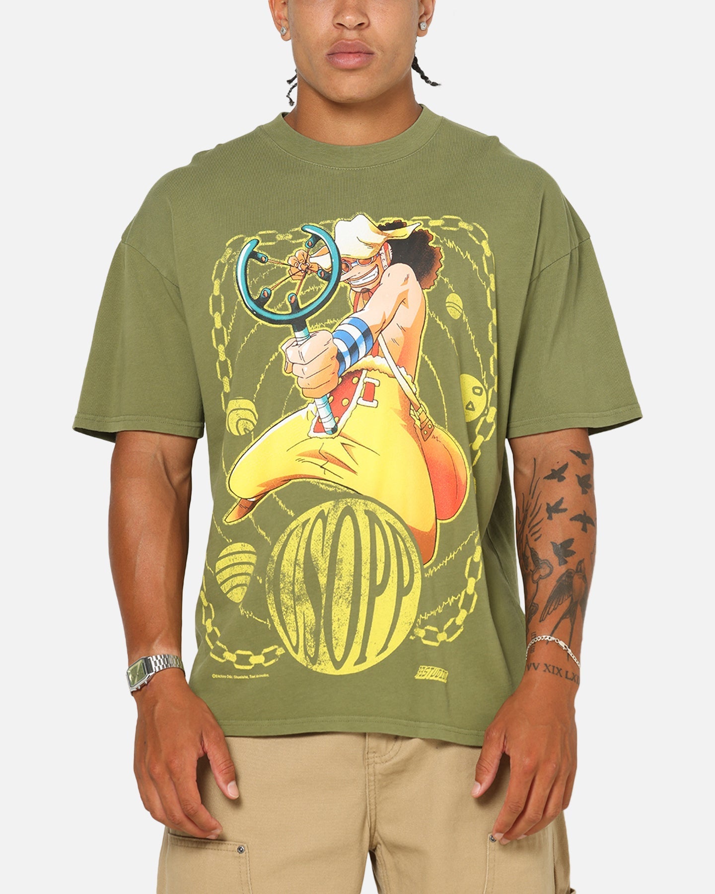 73Studio X One Piece Usopp Vintage T-Shirt Military Green