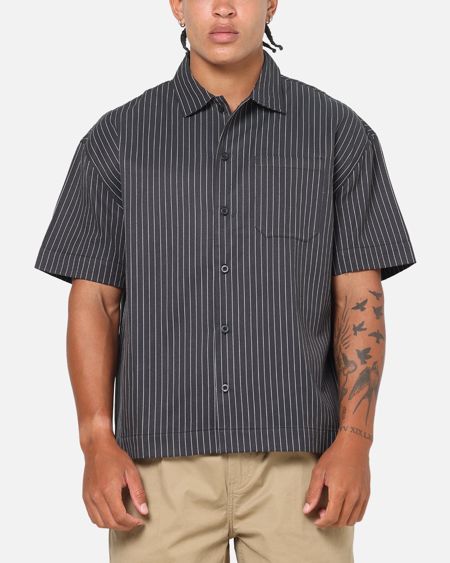 Saint Morta Valhala Pinstripe Button Up Shirt Black/White