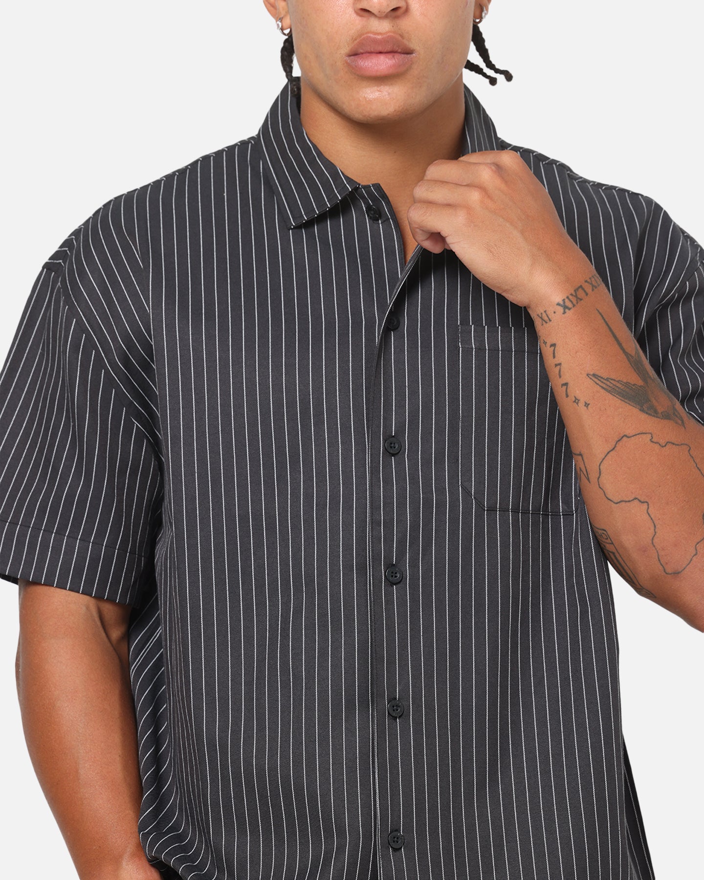 Saint Morta Valhala Pinstripe Button Up Shirt Black/White