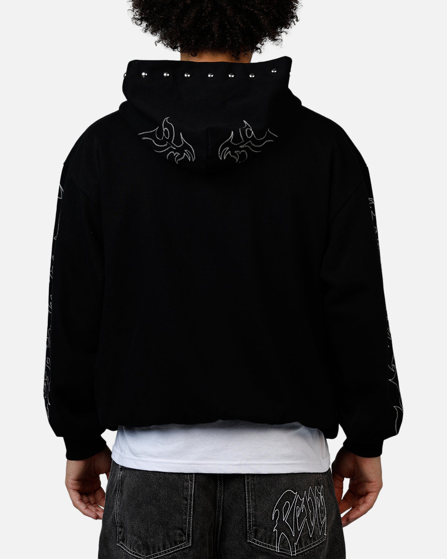 Revenge Tribal Skull Studded Zip Hoodie Black