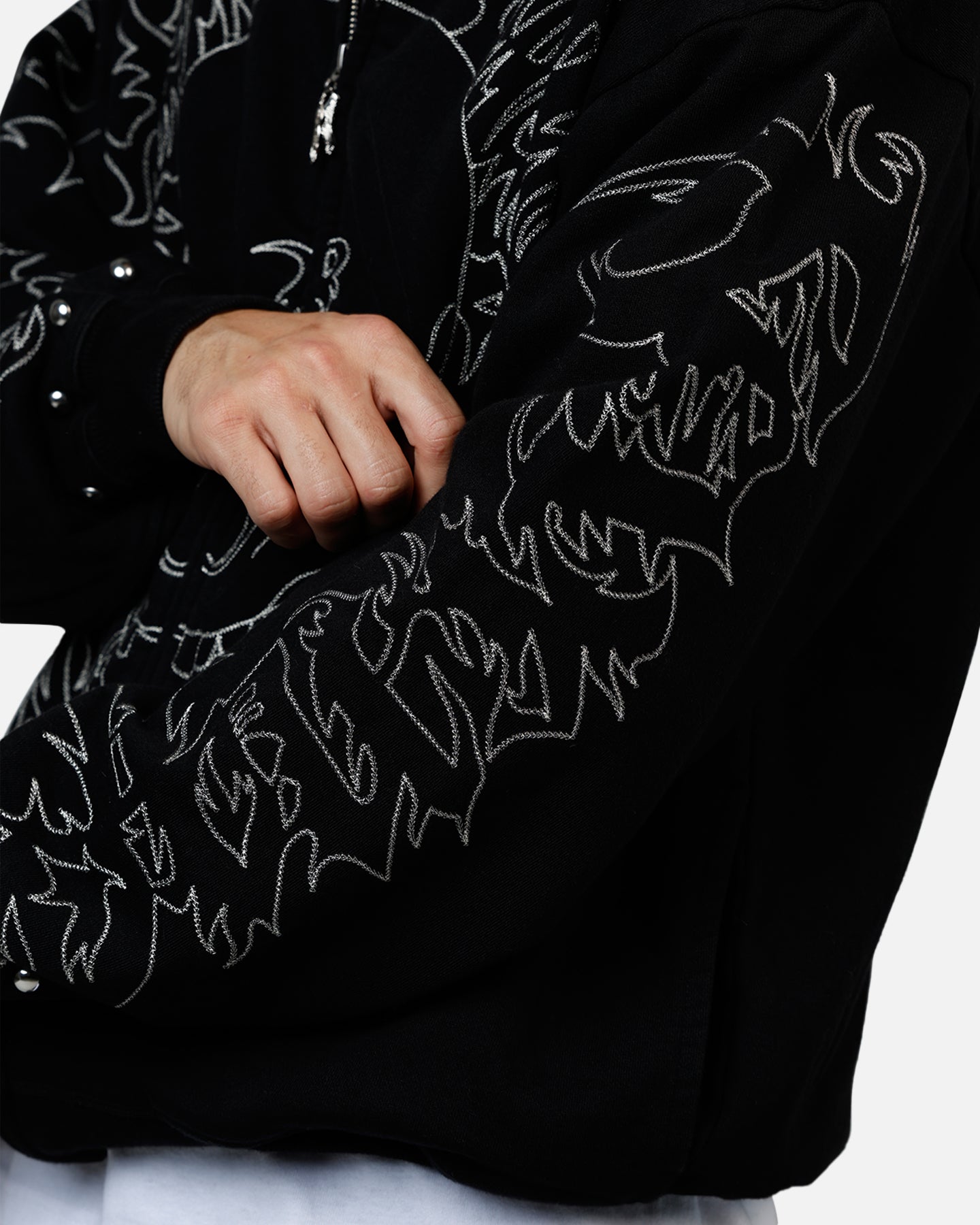 Revenge Tribal Skull Studded Zip Hoodie Black