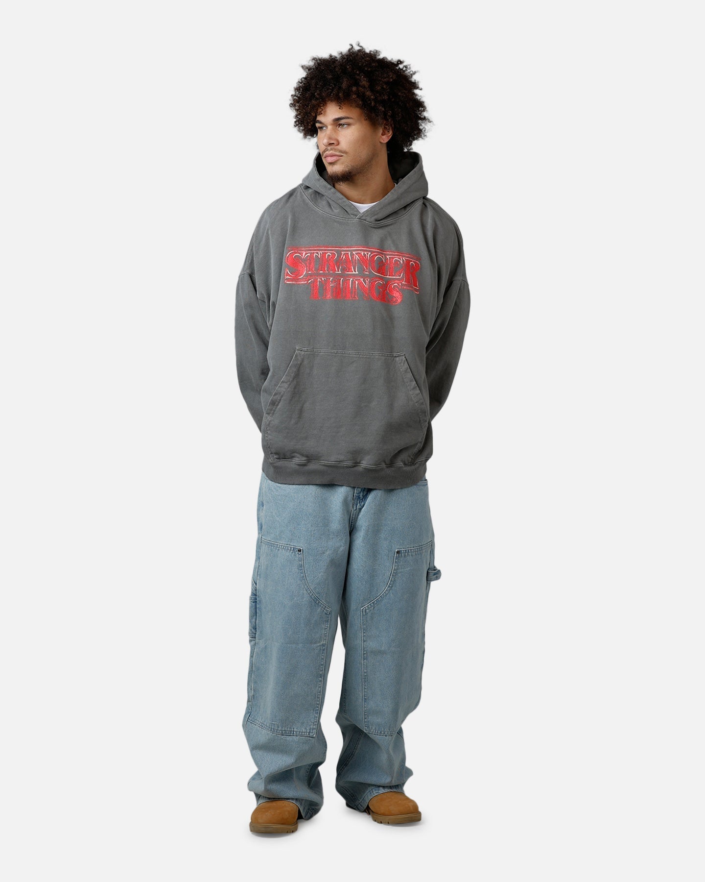 73Studio X Stranger Things Hawkins Heroes Hoodie Washed Charcoal