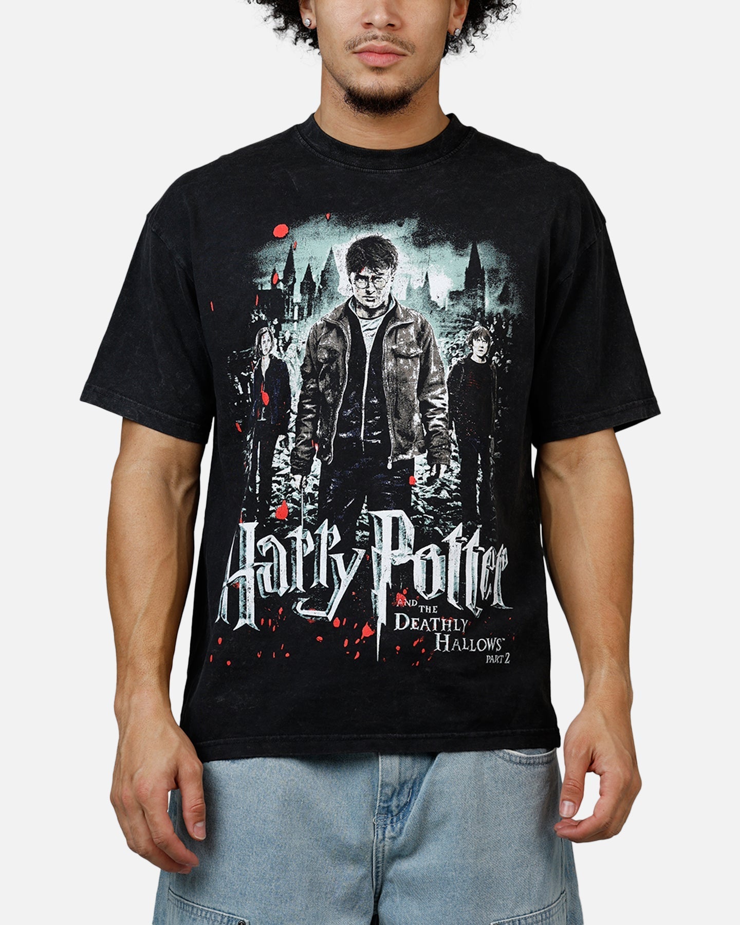 73Studio X Harry Potter '11 Deathly Hallows Vintage T-Shirt Black Acidwash