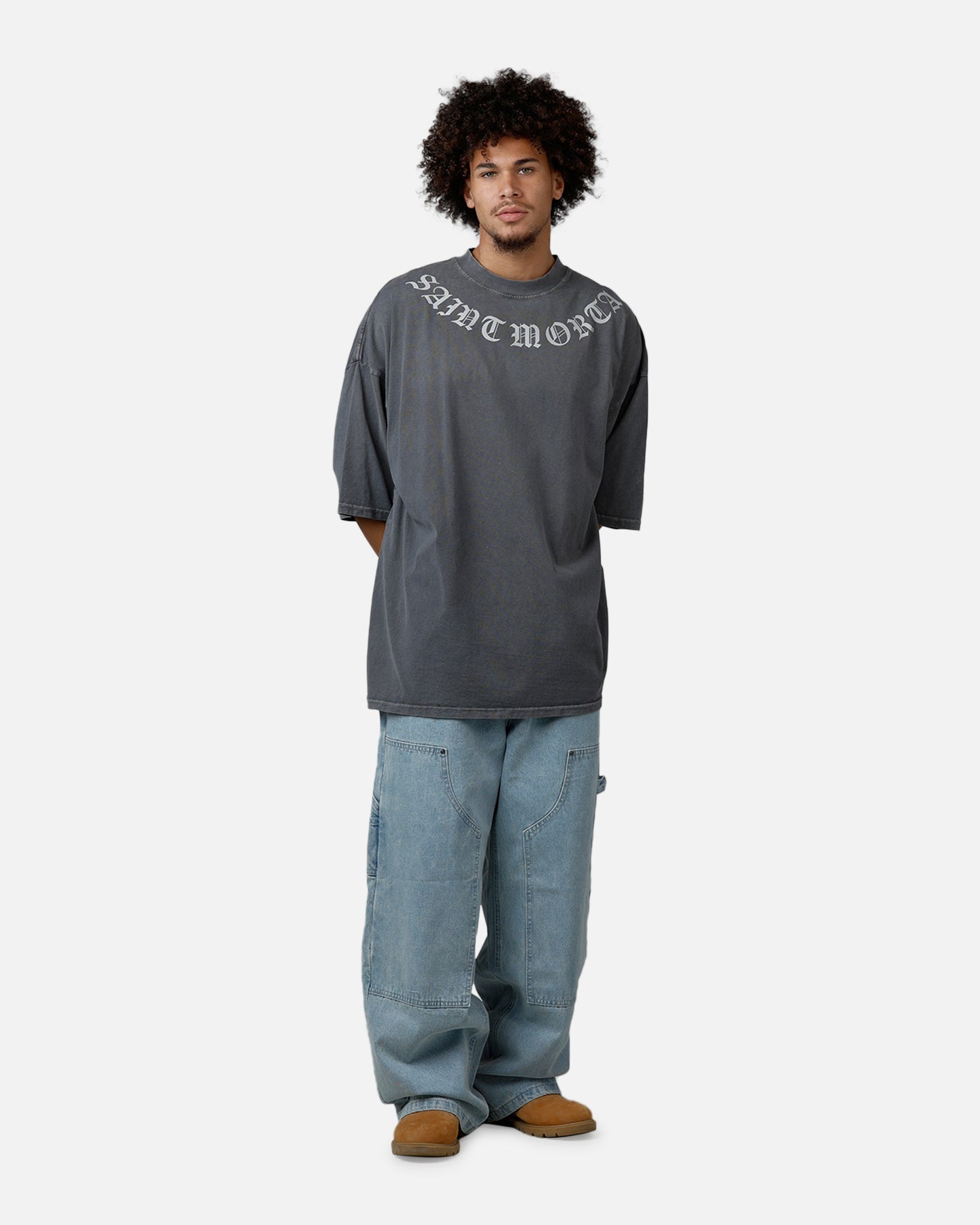 Saint Morta Barbaric Mock Neck T-Shirt Washed Charcoal