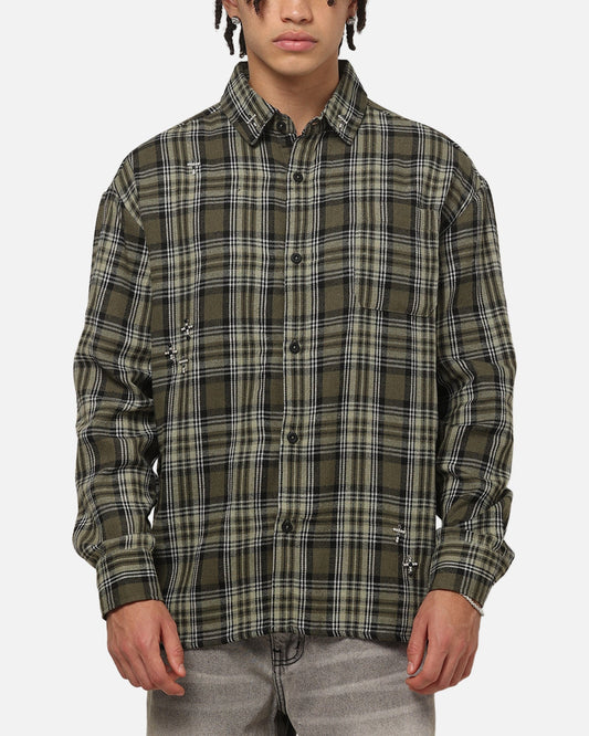 Saint Morta Credo Plaid Long Sleeve Button Up Shirt Green-plaid
