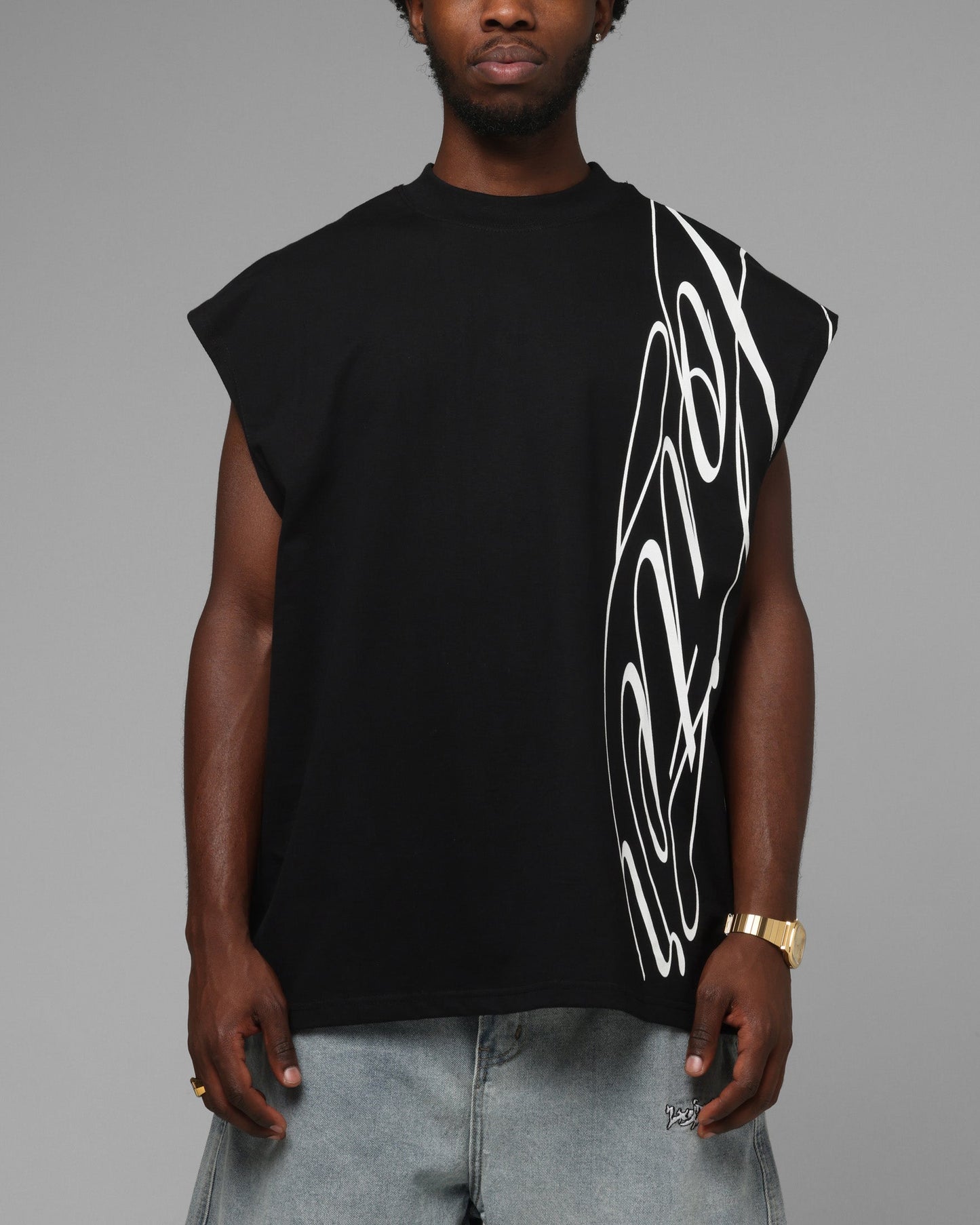 Loiter Script Muscle T-Shirt Black