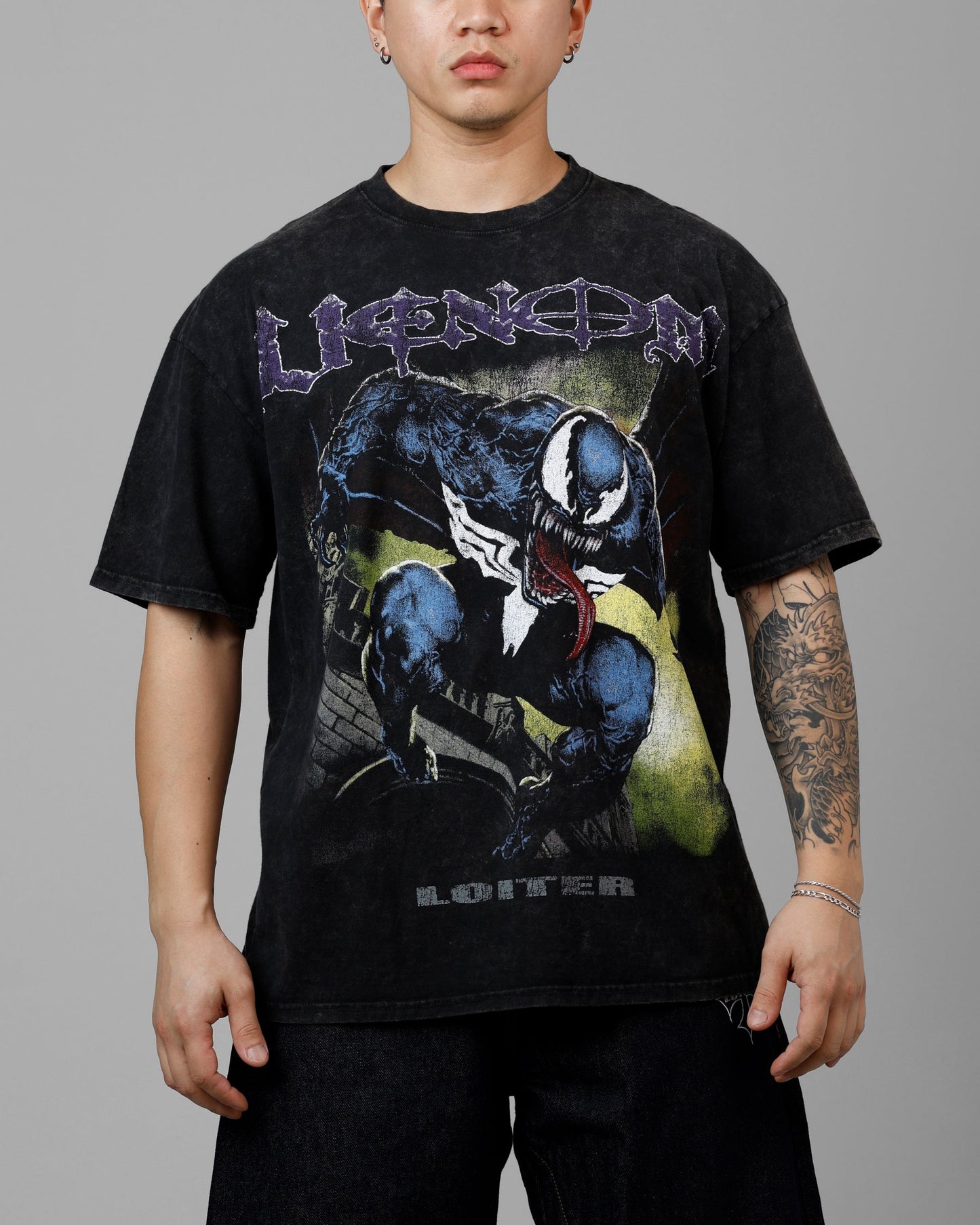 Loiter Marvel Venom Vintage T-Shirt Black Acidwash