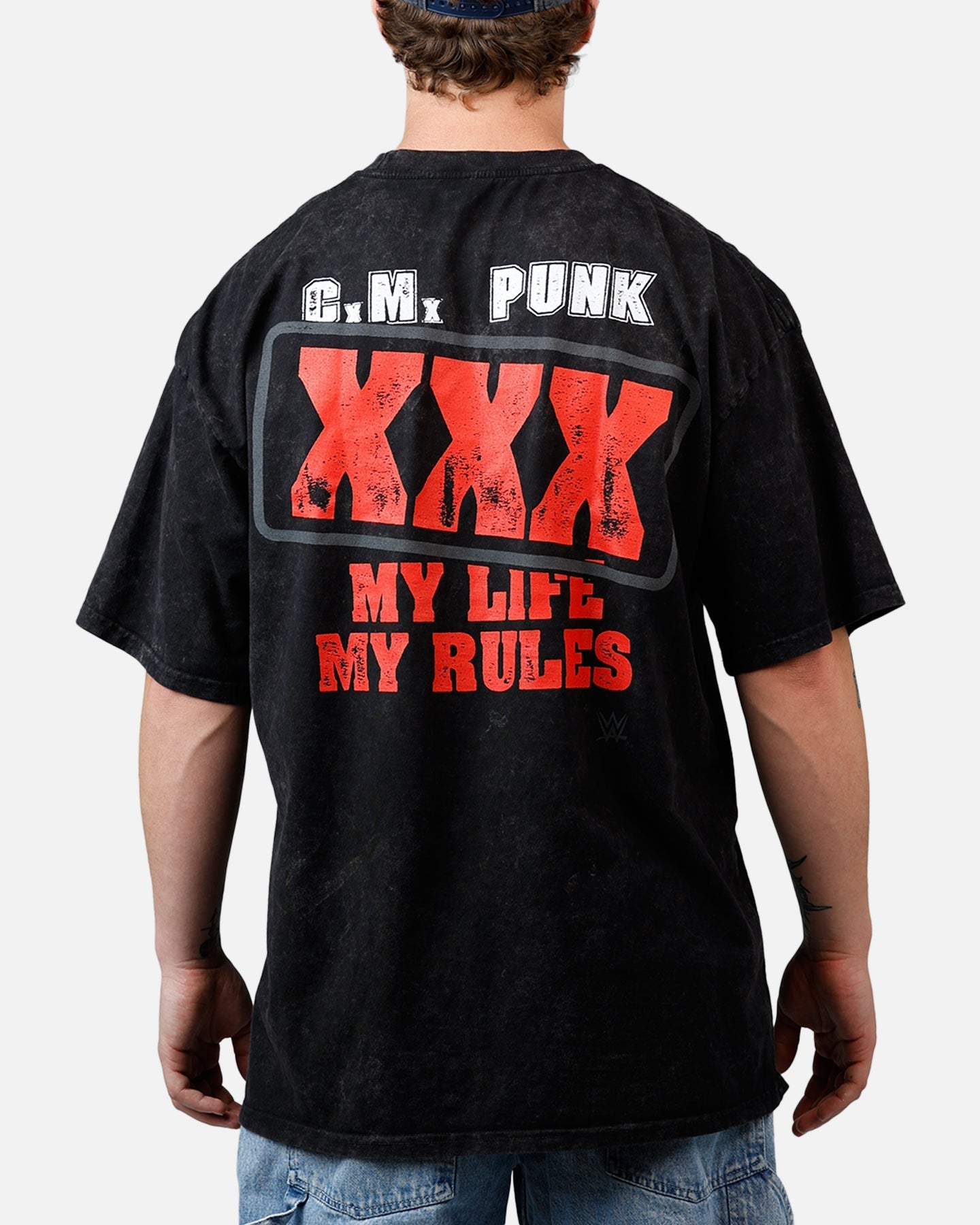 73Studio X WWE Wrestlemania 42 CM Punk T-Shirt Black Acidwash