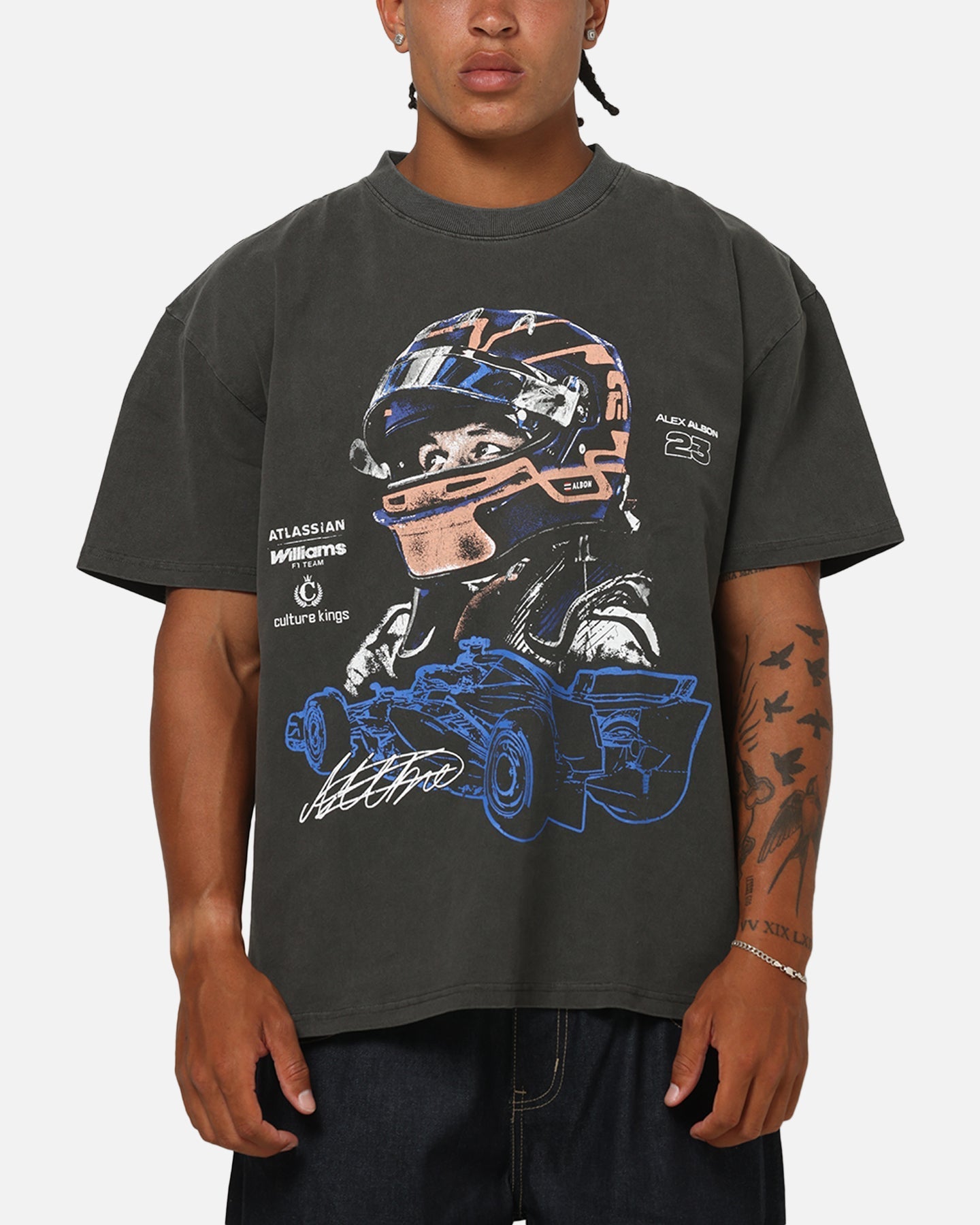 Culture Kings X Atlassian Williams F1 Team Alex Albon T-Shirt Black Acidwash