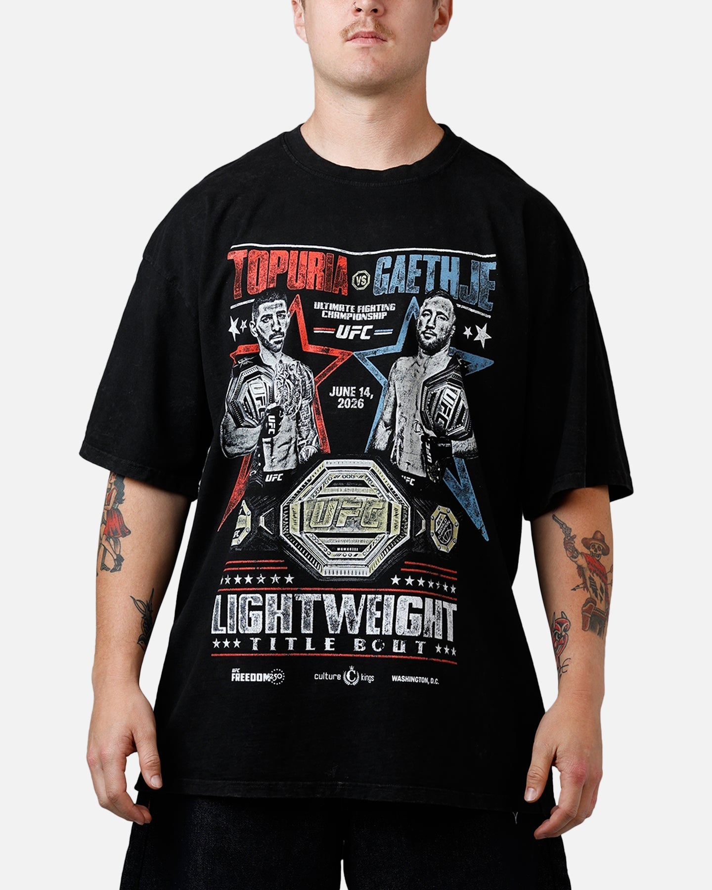 UFC By Culture Kings UFC 250 Topuria Vs Gaethje T-Shirt Black Acidwash