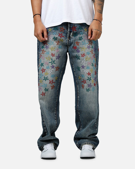 MNML Ultra Baggy Star Denim Jeans Vintage Blue