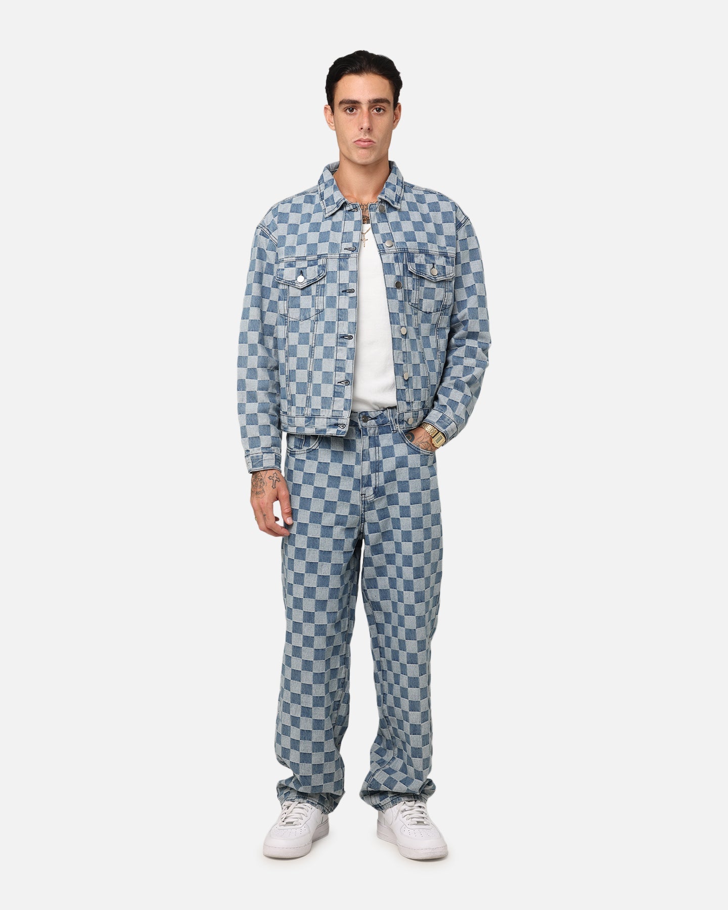 XXIII Checker Board Denim Jeans Blue