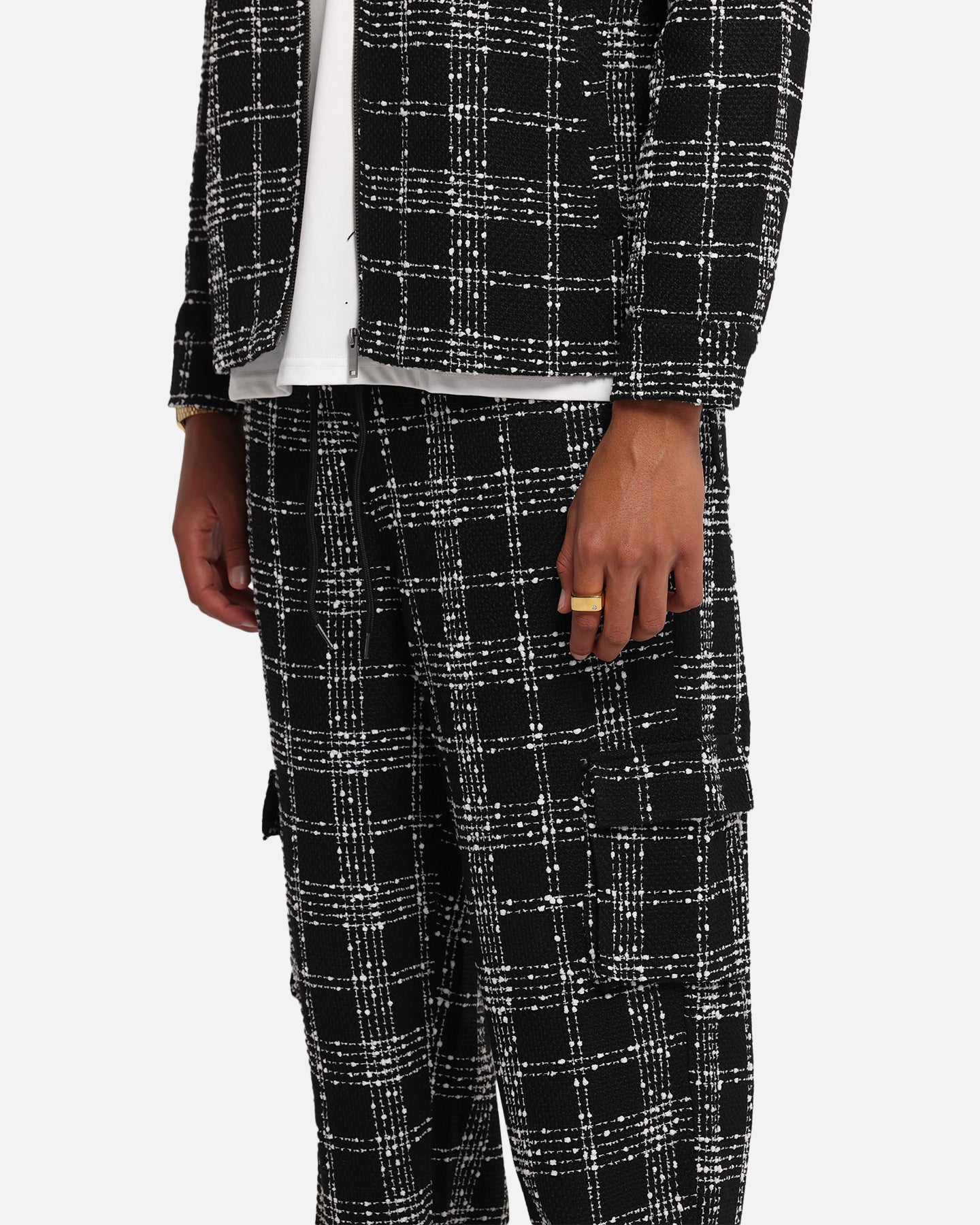 XXIII Boucle Tweed Cargo Pants Black/White
