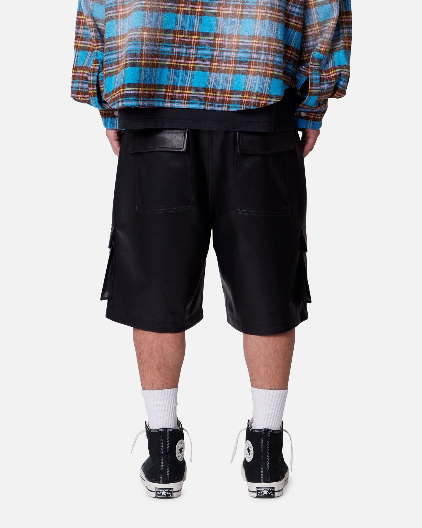MNML Baggy Vegan Leather Cargo Shorts Black
