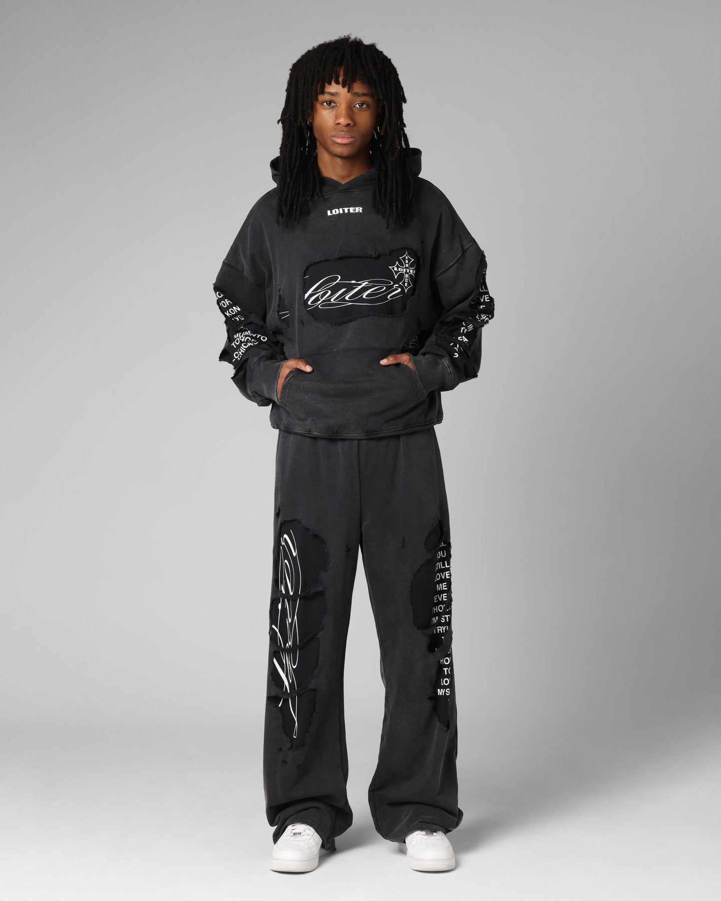 Loiter Destruction Sweatpants Black