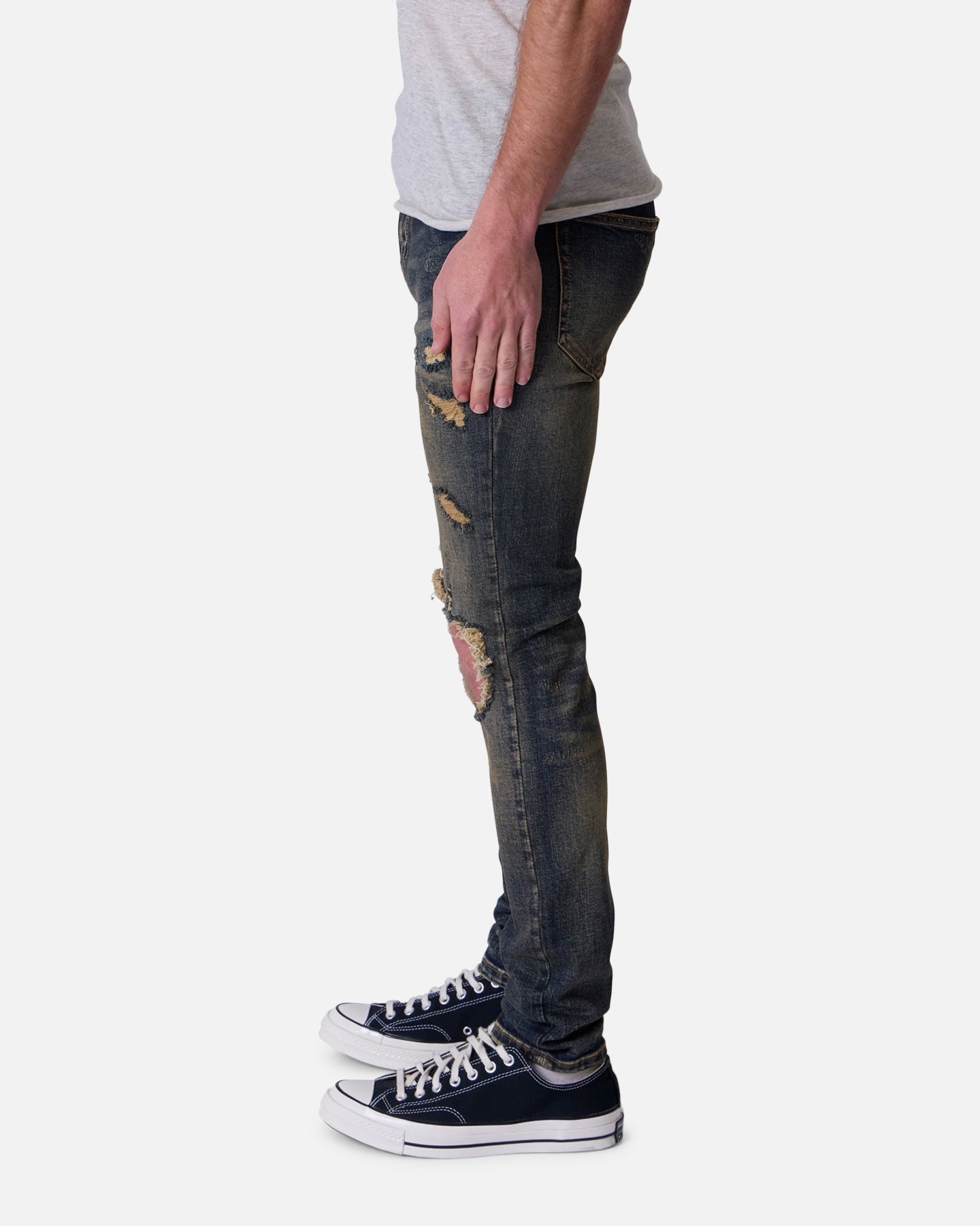 MNML Skinny Chewed Up Jeans Stone Washed Shadow