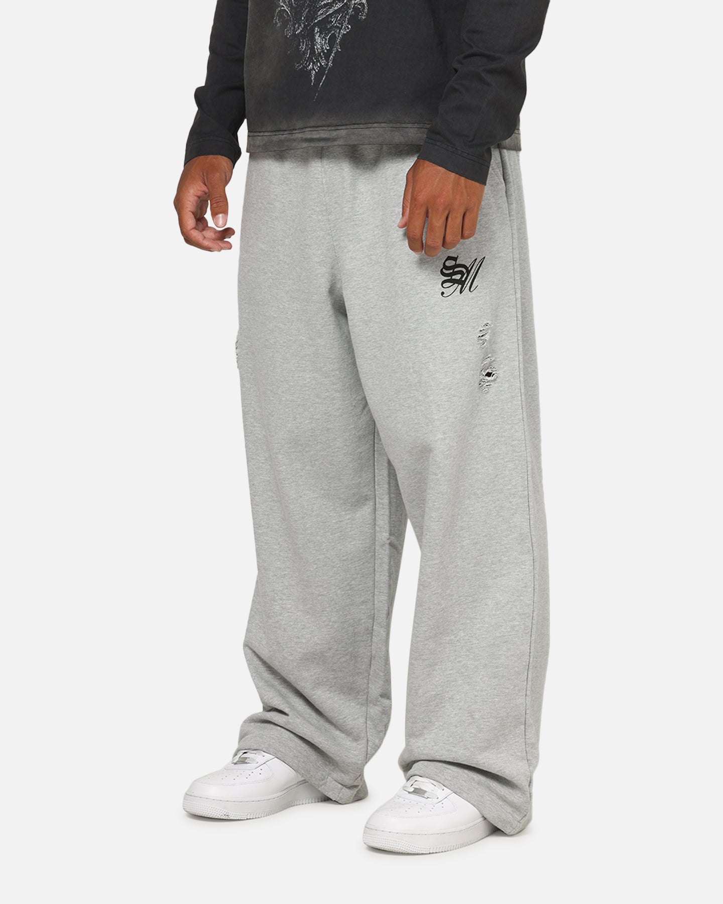 Saint Morta Distressed Baggy Sweatpants Grey Marle