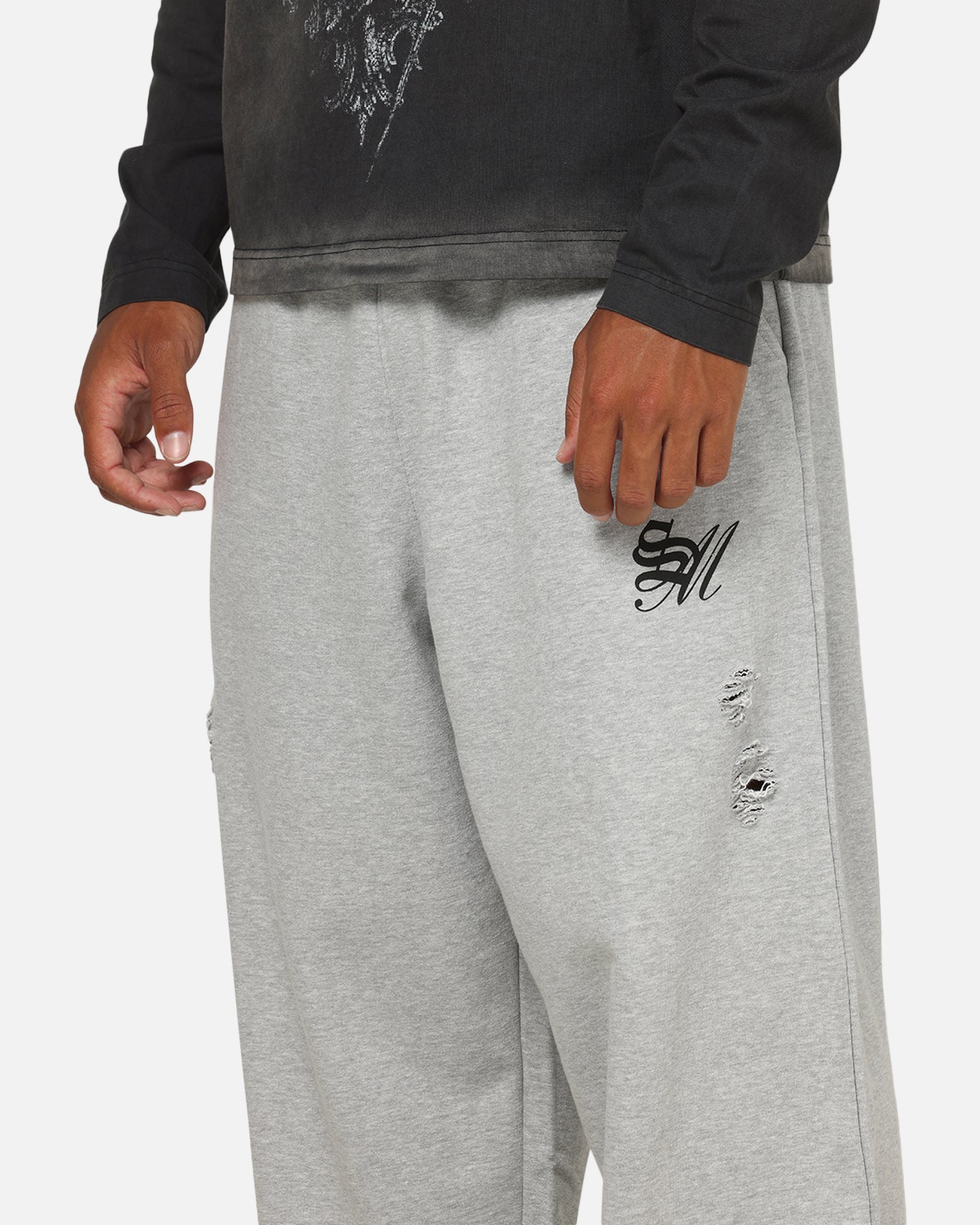 Saint Morta Distressed Baggy Sweatpants Grey Marle