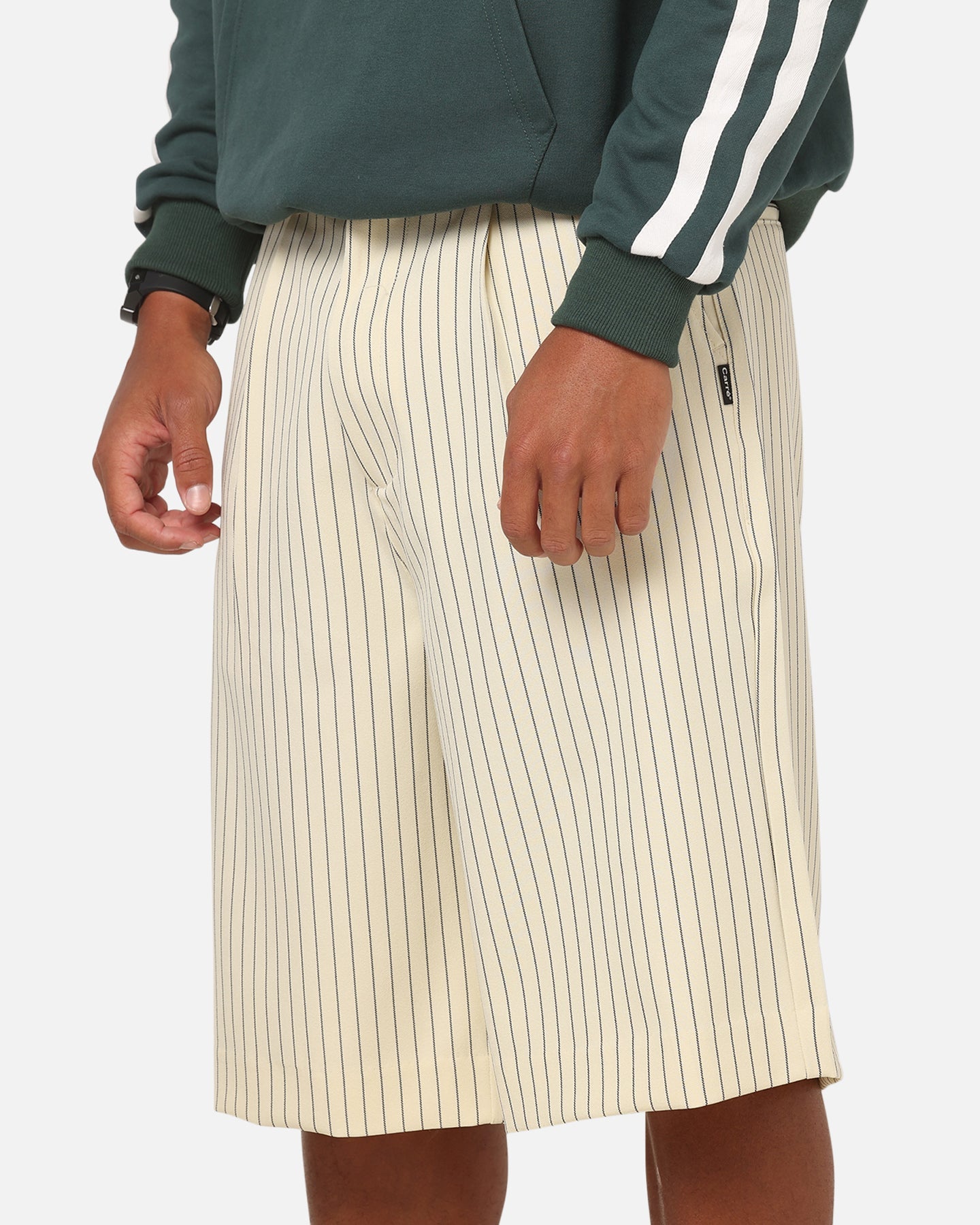 Carre Heritage Pleated Shorts Off White Pinstripe