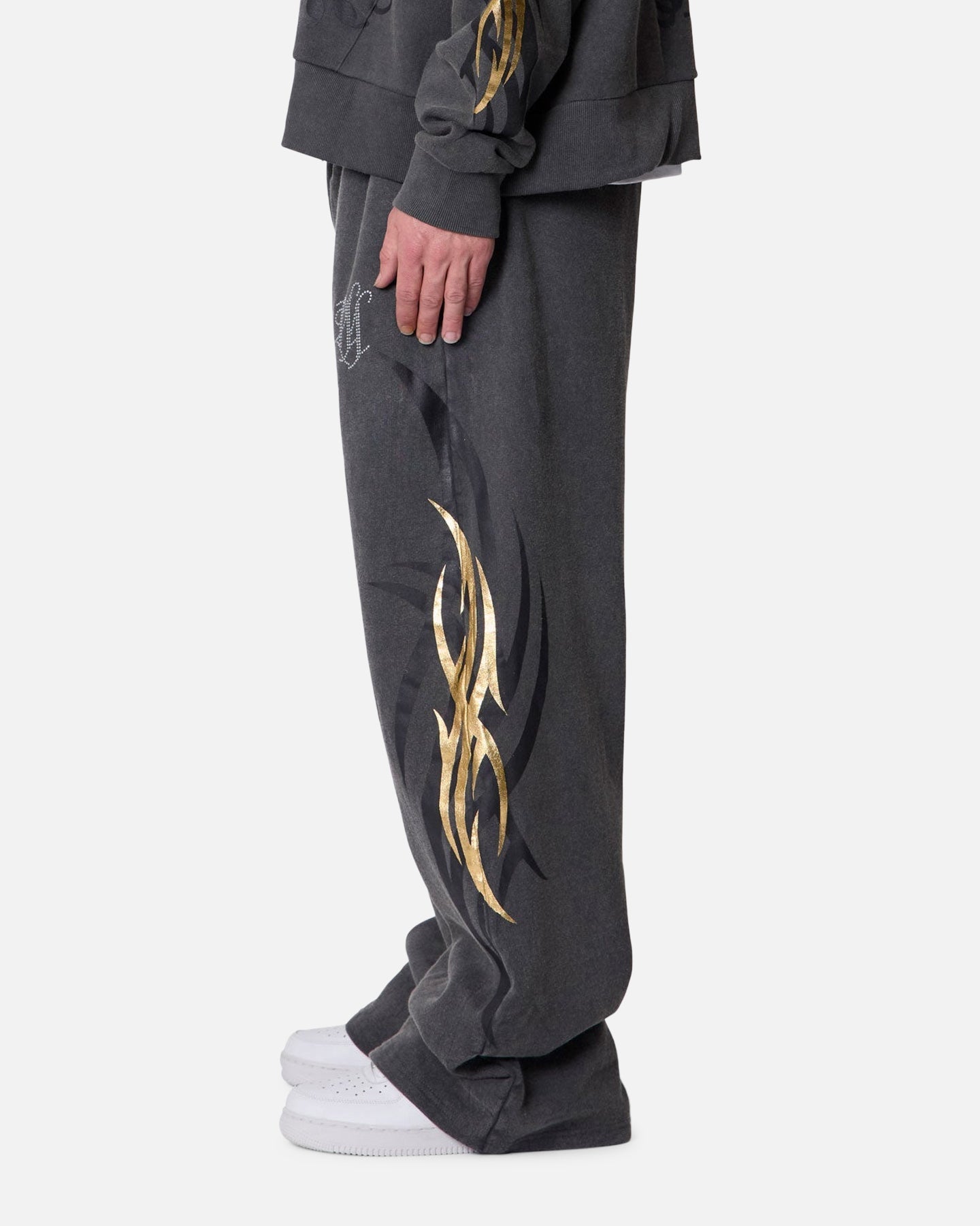 MNML Gold Foil Tribal Sweatpants Washed Black