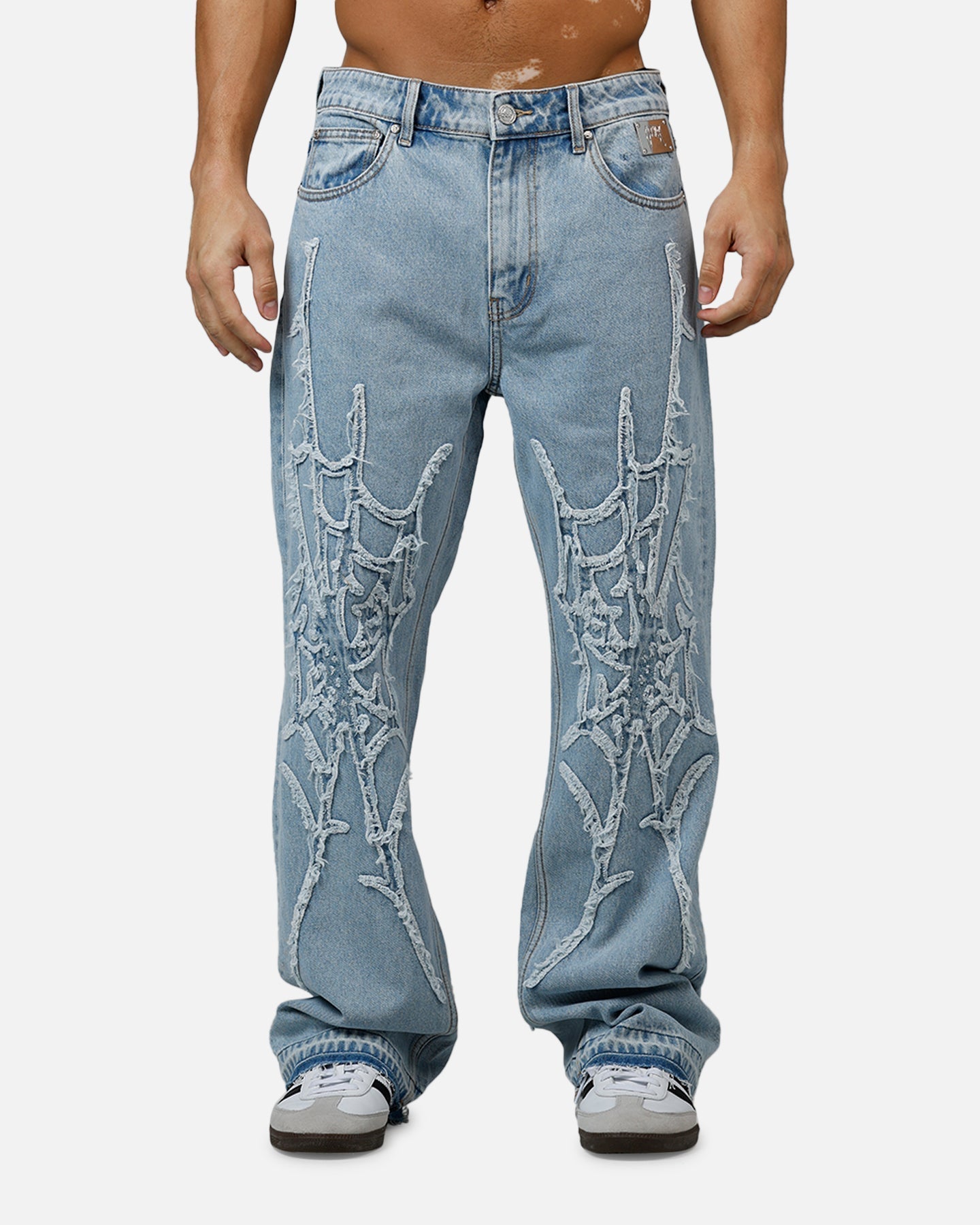 Revenge Spider Web Denim Pants Blue