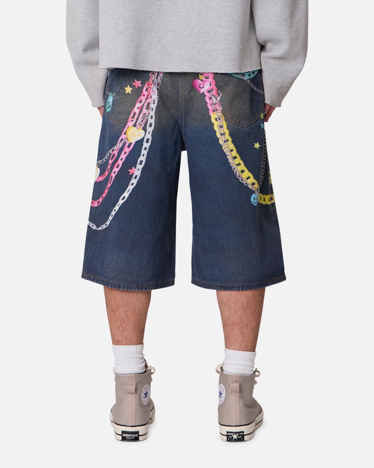 MNML Ultra Baggy Chain Printed Denim Shorts Blue