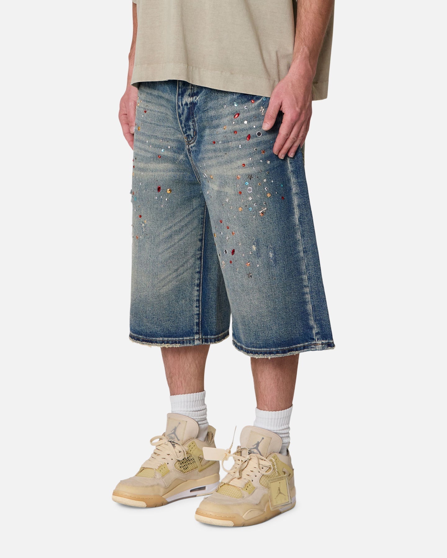 MNML Ultra Baggy Crystal Denim Shorts Blue