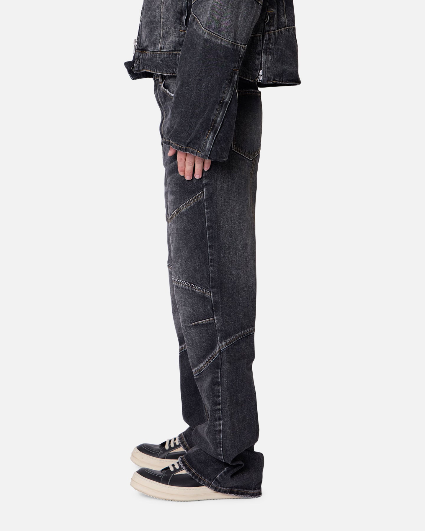 MNML Panelled Moto Denim Jeans Washed Black