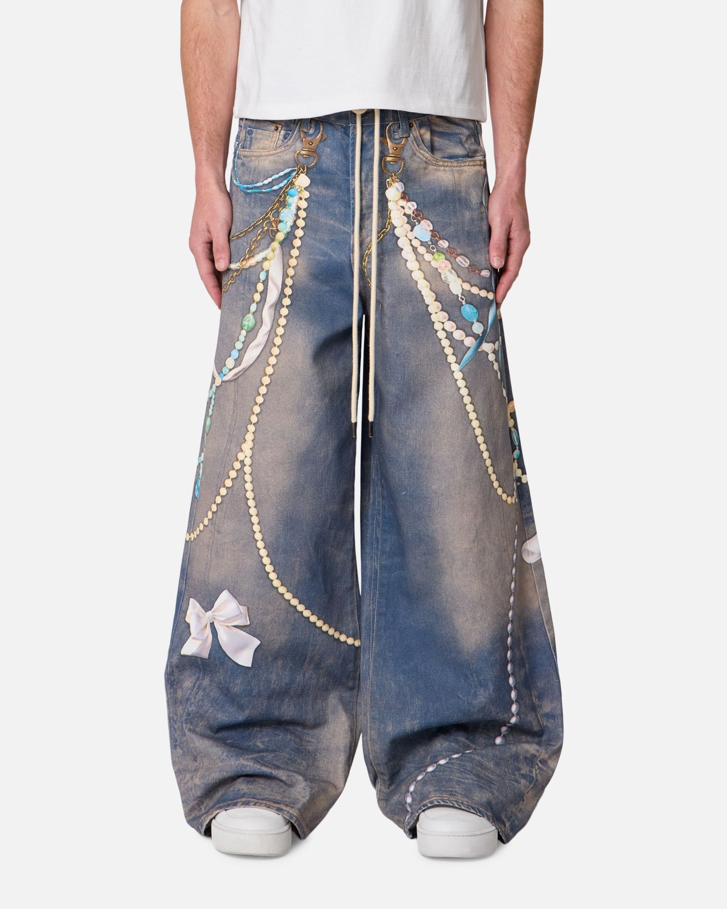 MNML Rave Chain Printed Denim Jeans Washed Blue