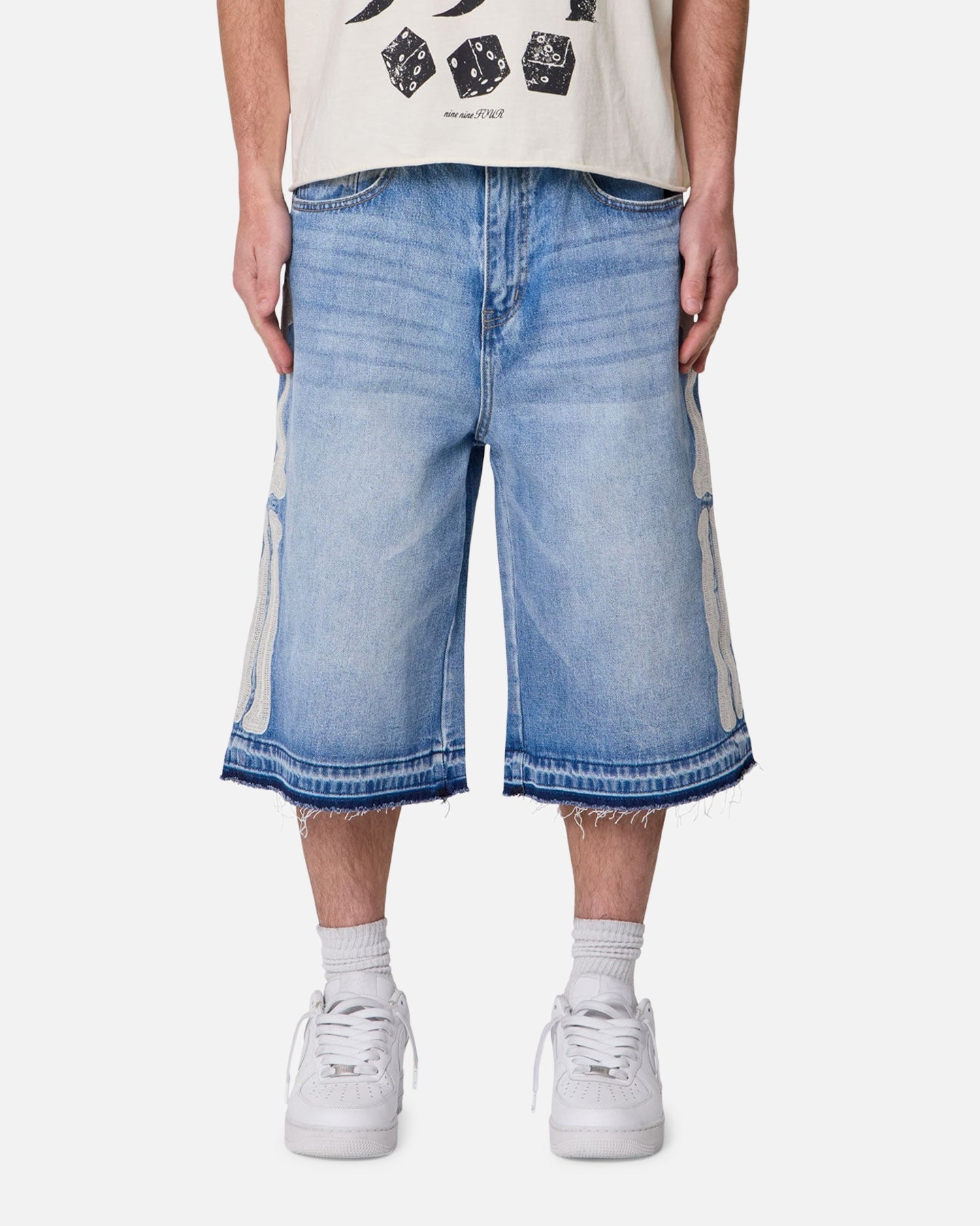 MNML Ultra Baggy Bone Denim Shorts Blue