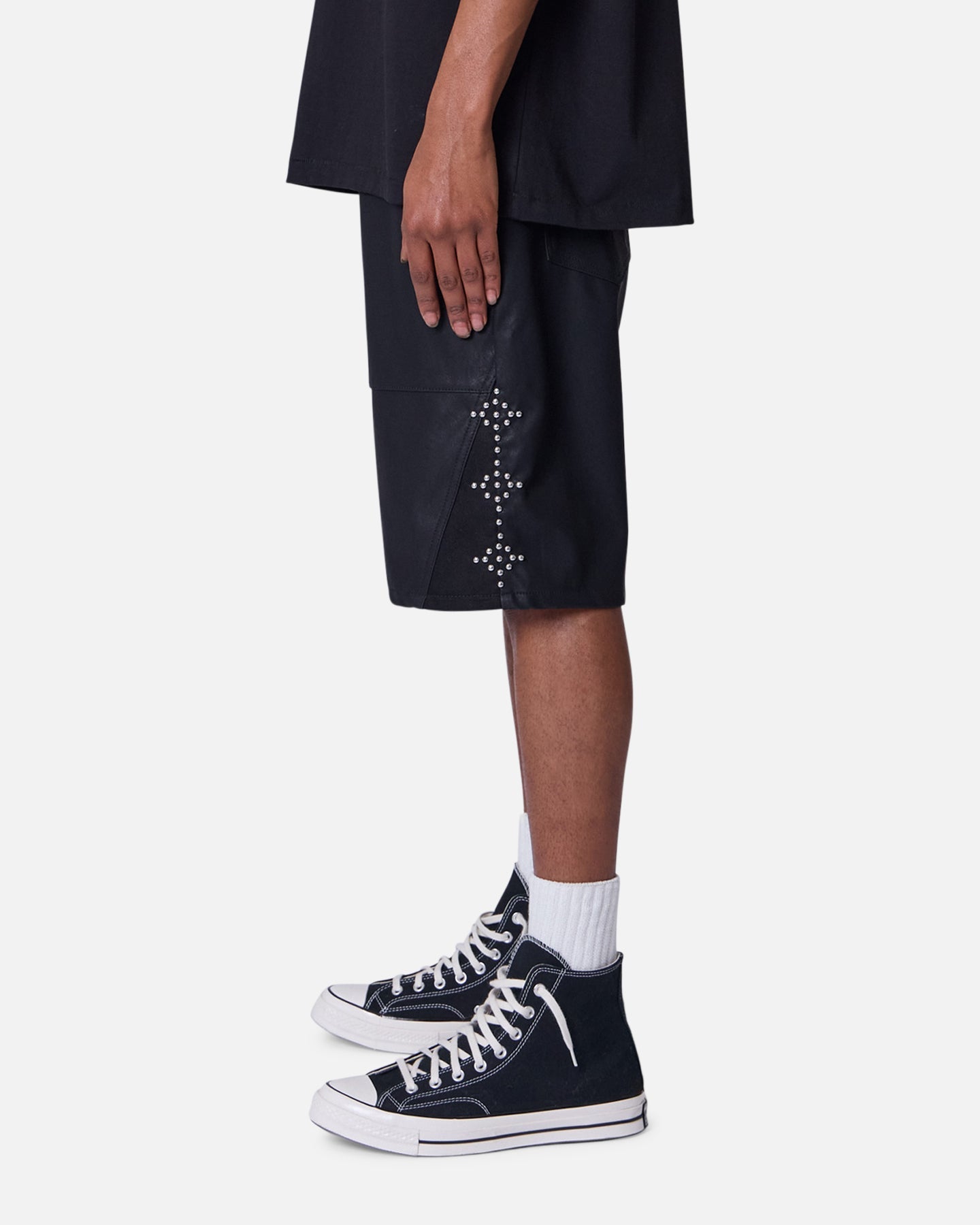 MNML Ultra Baggy Stud Leather Shorts Black