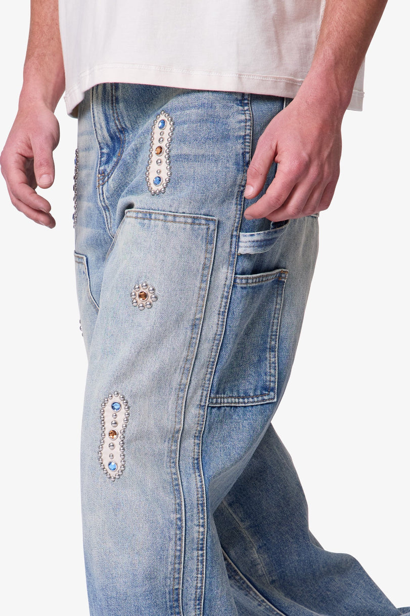 MNML Ultra Baggy Western Jewel Jeans Blue